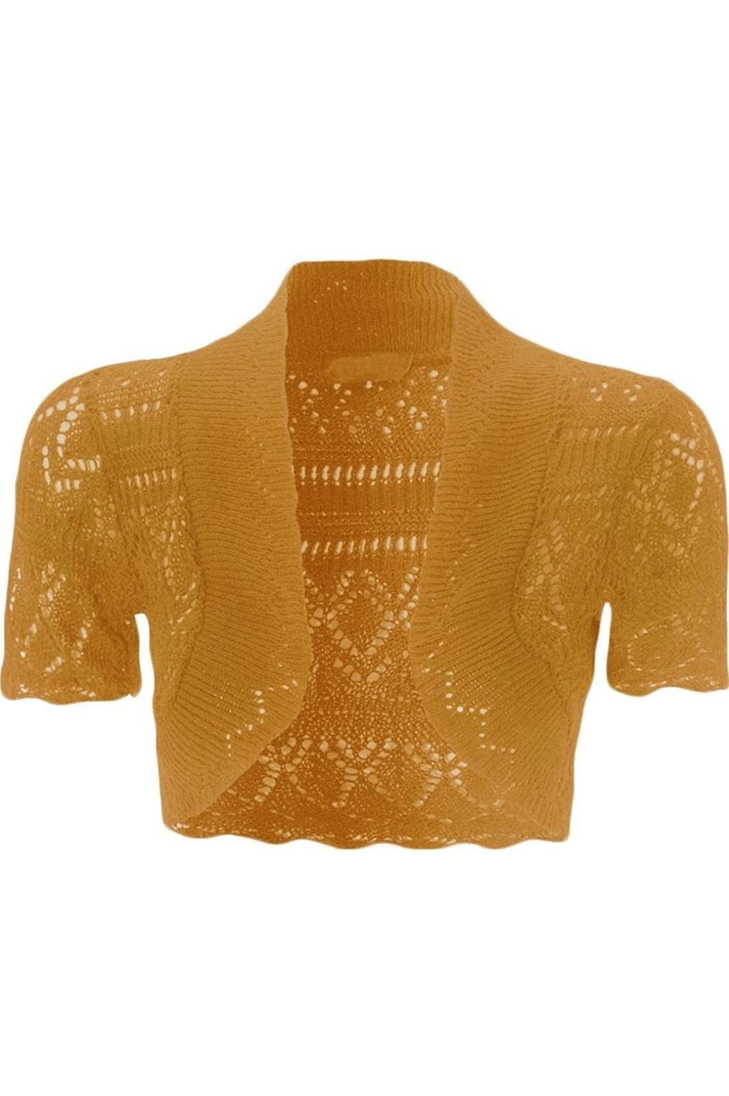 JJ CLOTHING Girls Kids Short Sleeve Crochet Knitted Bolero Shrug Top Cardigan Shrug (Mustard, 11-12 years)