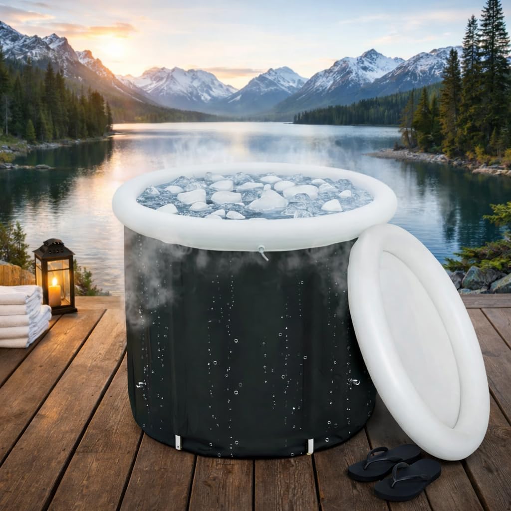 105 Gallons Ice Bath Tub with Lid, Portable Foldable Cold Plunge Tub for Muscle Recovery, Large Capacity for Indoor & Outdoor Use