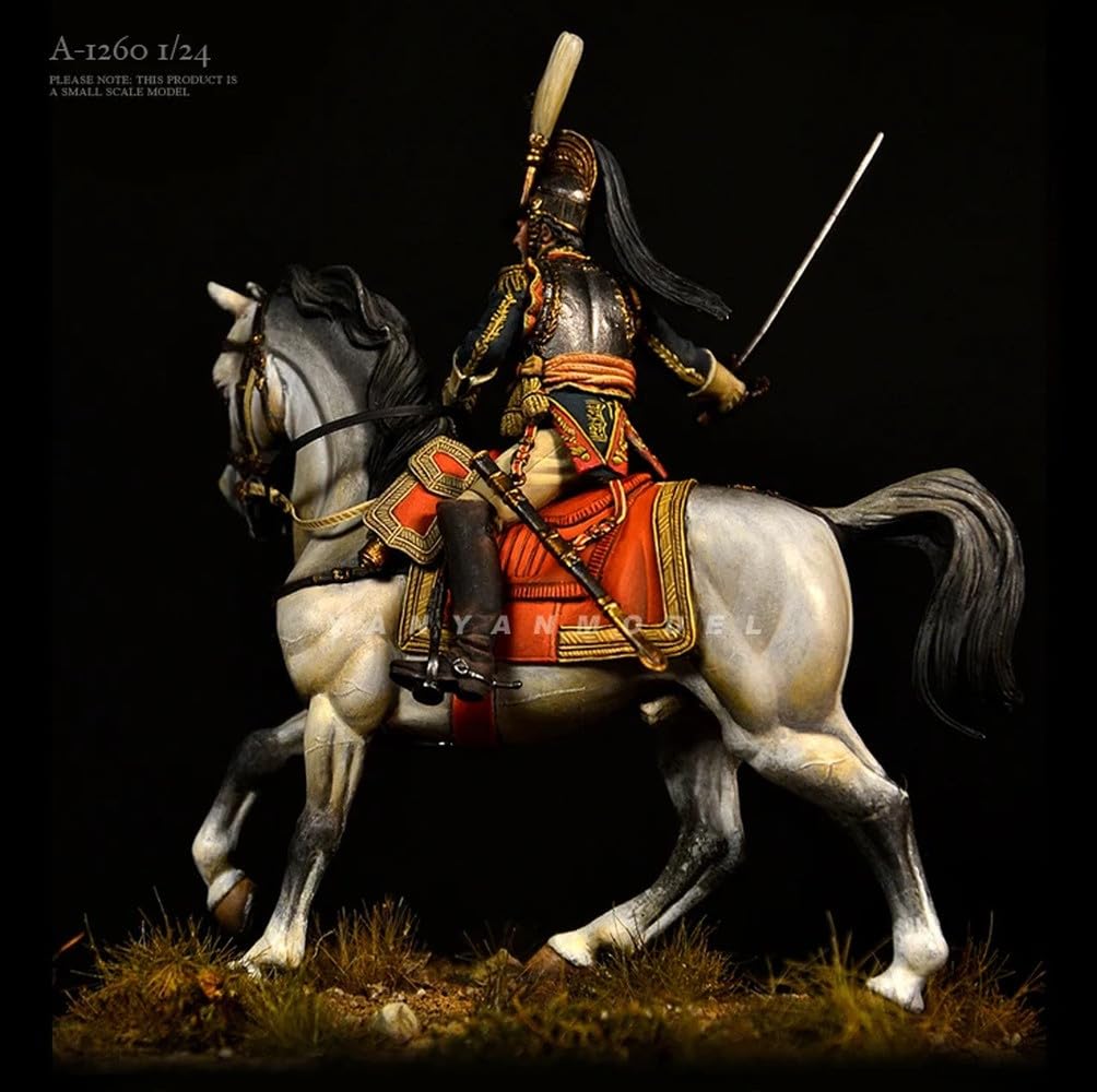 1:24 Ritter mit Pferd Resin-Modellbausatz, historisch inspiriertes Reiter-Set aus Kunstharz, unbemalt und unmontiert, für Sammler