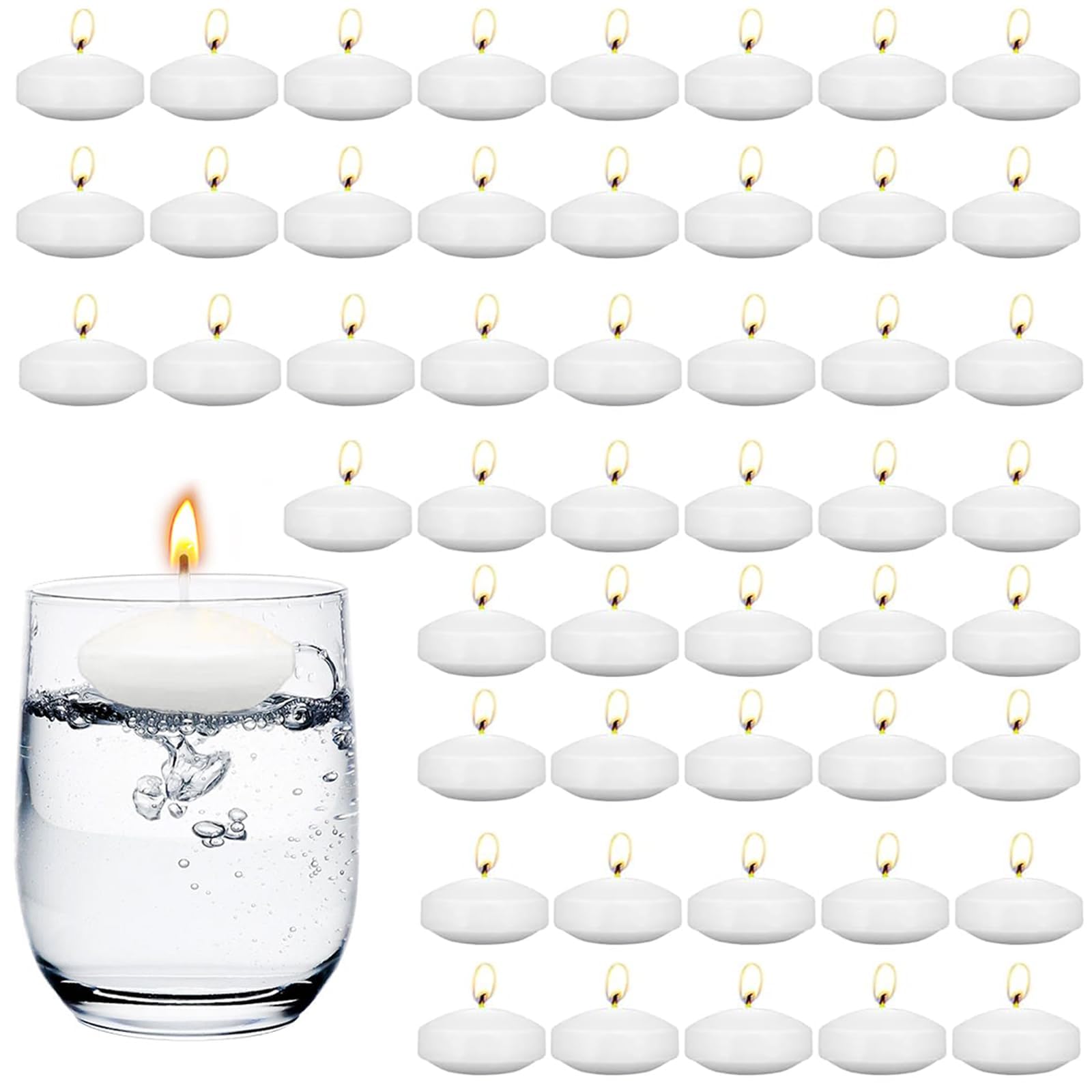 50 Piezas Velas Flotantes, 3,8X2cm Velas Blancas, Velas Pequeñas, Velas Flotantes para Agua, Velas Decorativas para Cena, Boda, Piscina, Spa, San Valentín, Navideña