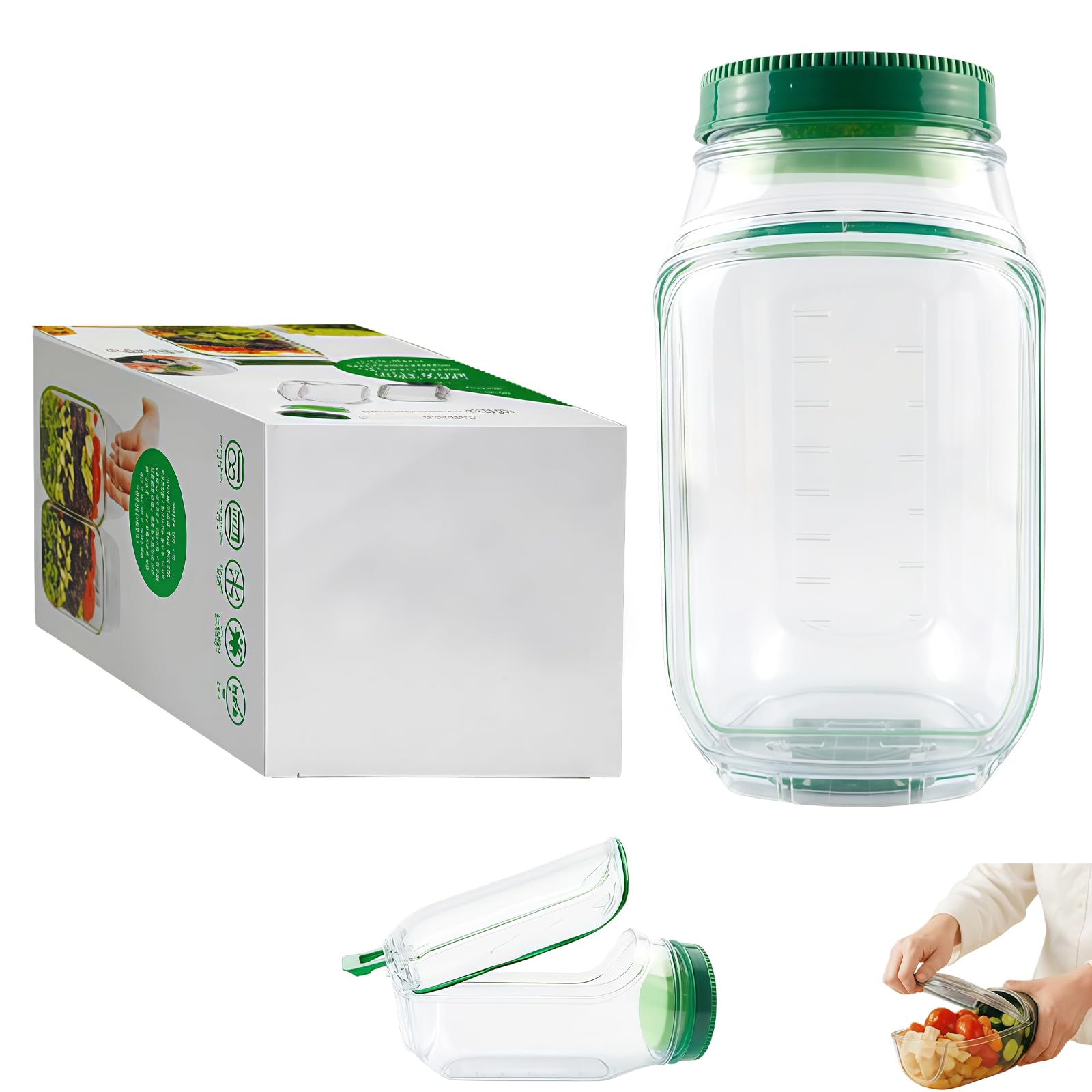 Qiansse Salad Pod Jar 300Ml With Dressing Container, Leakproof Salad Jars For Lunch Meal Prep, Wet Dry Separation Vertical Layering Containers With Measurement Marks (1Pc)