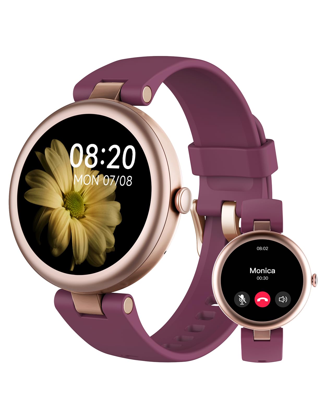 Reloj Inteligente Mujer con Llamadas Bluetooth 5.3, Pantalla AMOLED 1.09" Redondo y Pequeño, 5ATM Impermeable, Whatsapp Notifications, Pulsómetro, SpO2, 100+ Deportes, Android/iOS, Morado