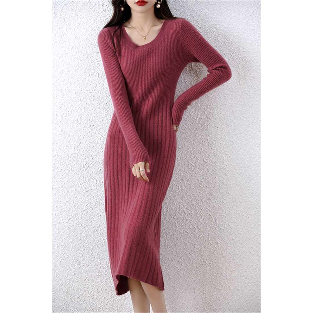 Disimlarl Robe décontractée pour femme 100 % laine mérinos, kaki, UK7 / 41EU / US8