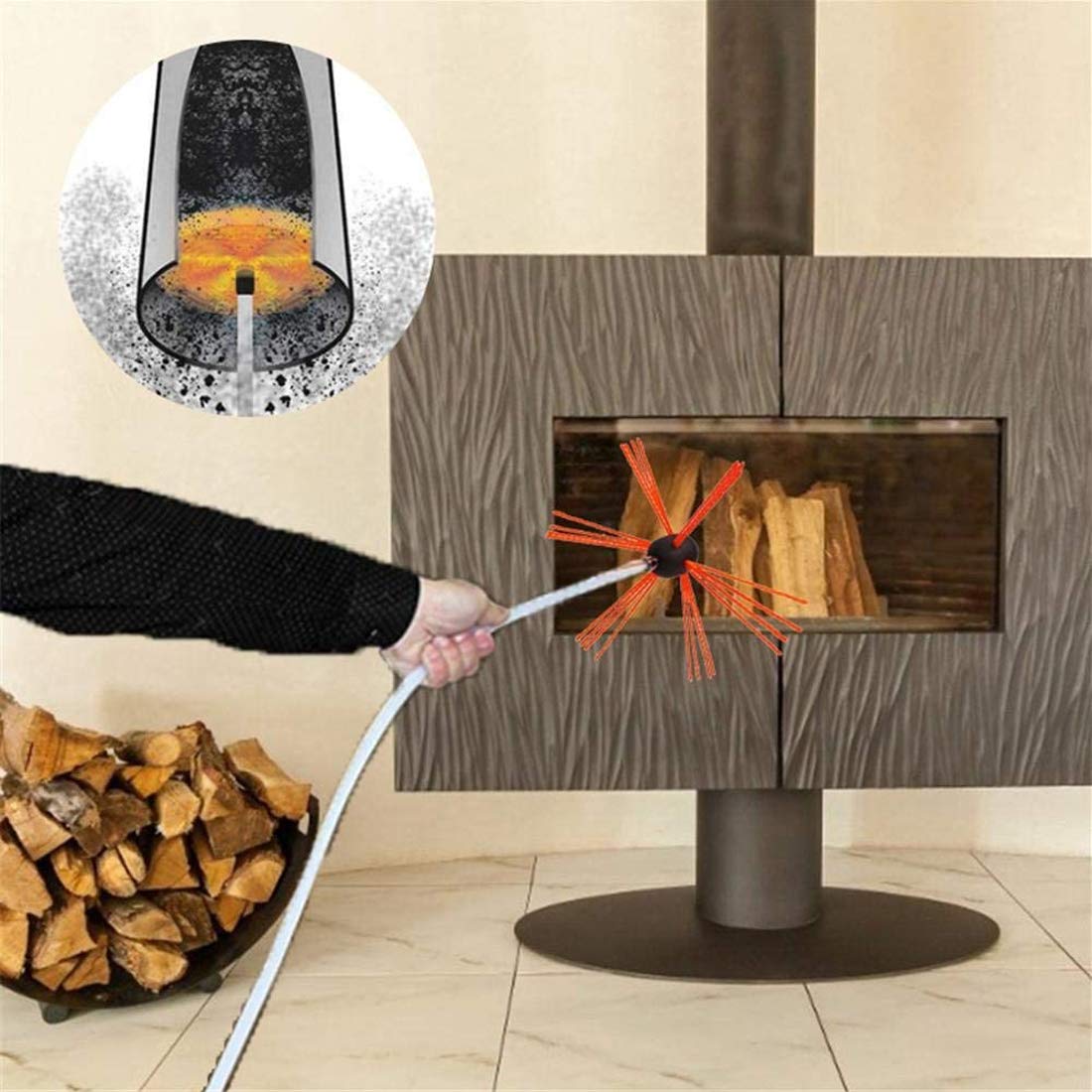 Kit di strumenti per la pulizia della canna fumaria, kit di strumenti per la pulizia della canna fumaria, spazzola rotante per canna fumaria alimentata dal trapano, set fai da te con aste flessibili