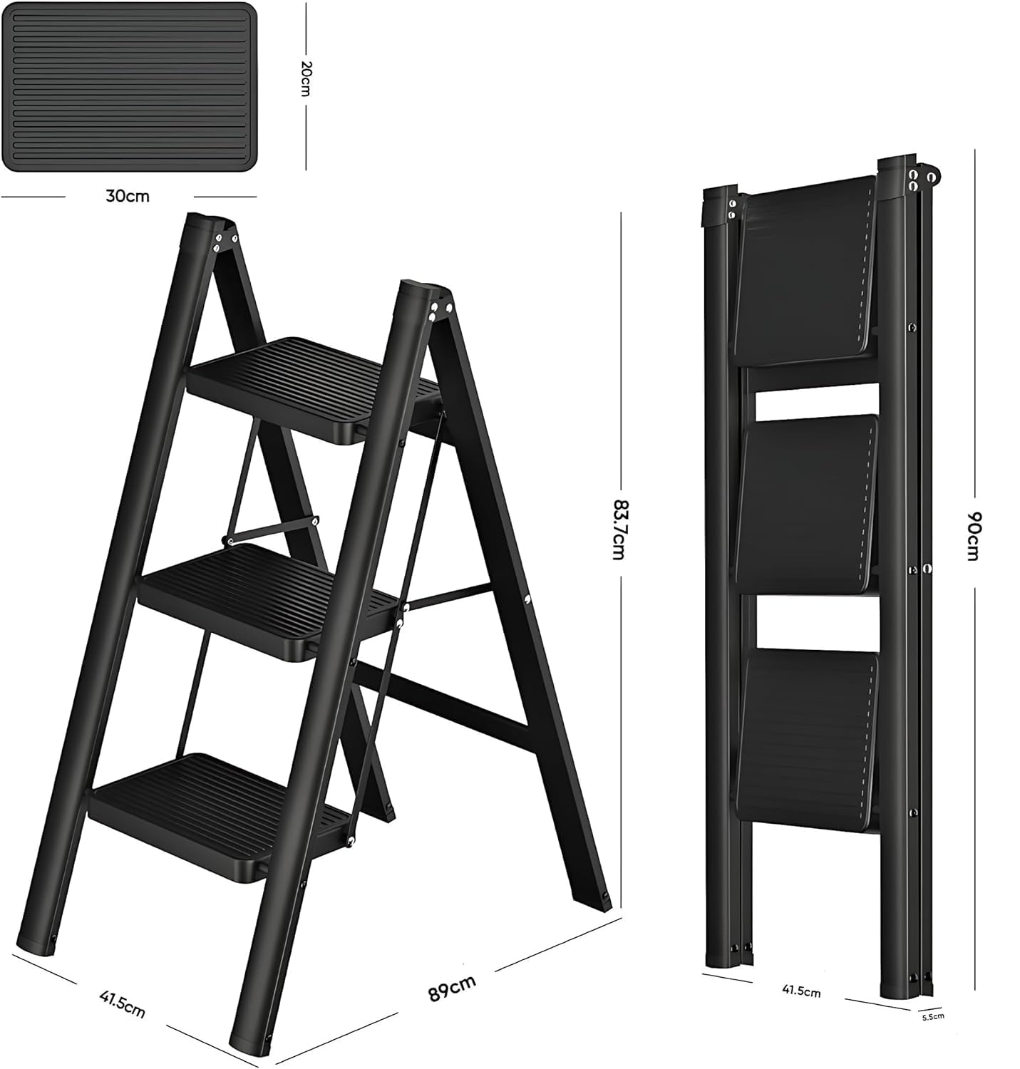GNOLY 3-Steps Folding Step Stool with Wide Anti-Slip Pedal, Portable | Heavy-Duty Steel Space-Saving and Lightweight Portable Foldable Anti-Slip | Space Saving Folding Stool (1Pcs) 1
