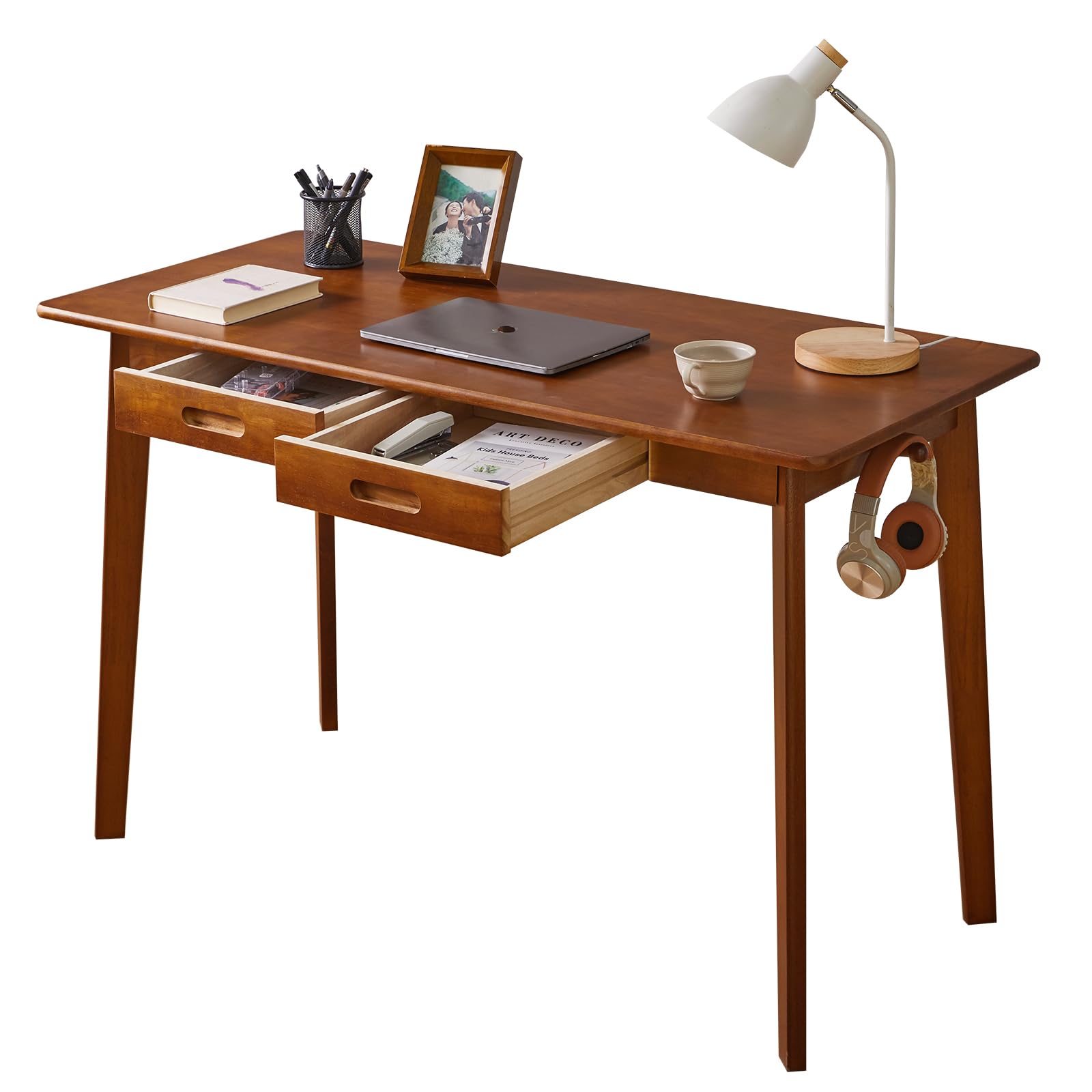 Aibiju Massivholz-Schreibtisch mit Schubladen, 120 cm Computertisch für modernen minimalistischen Stil, Home-Office-Schreibtische, Studenten-PC-Schreibtisch für Schlafzimmer, Braun YD-WD03H