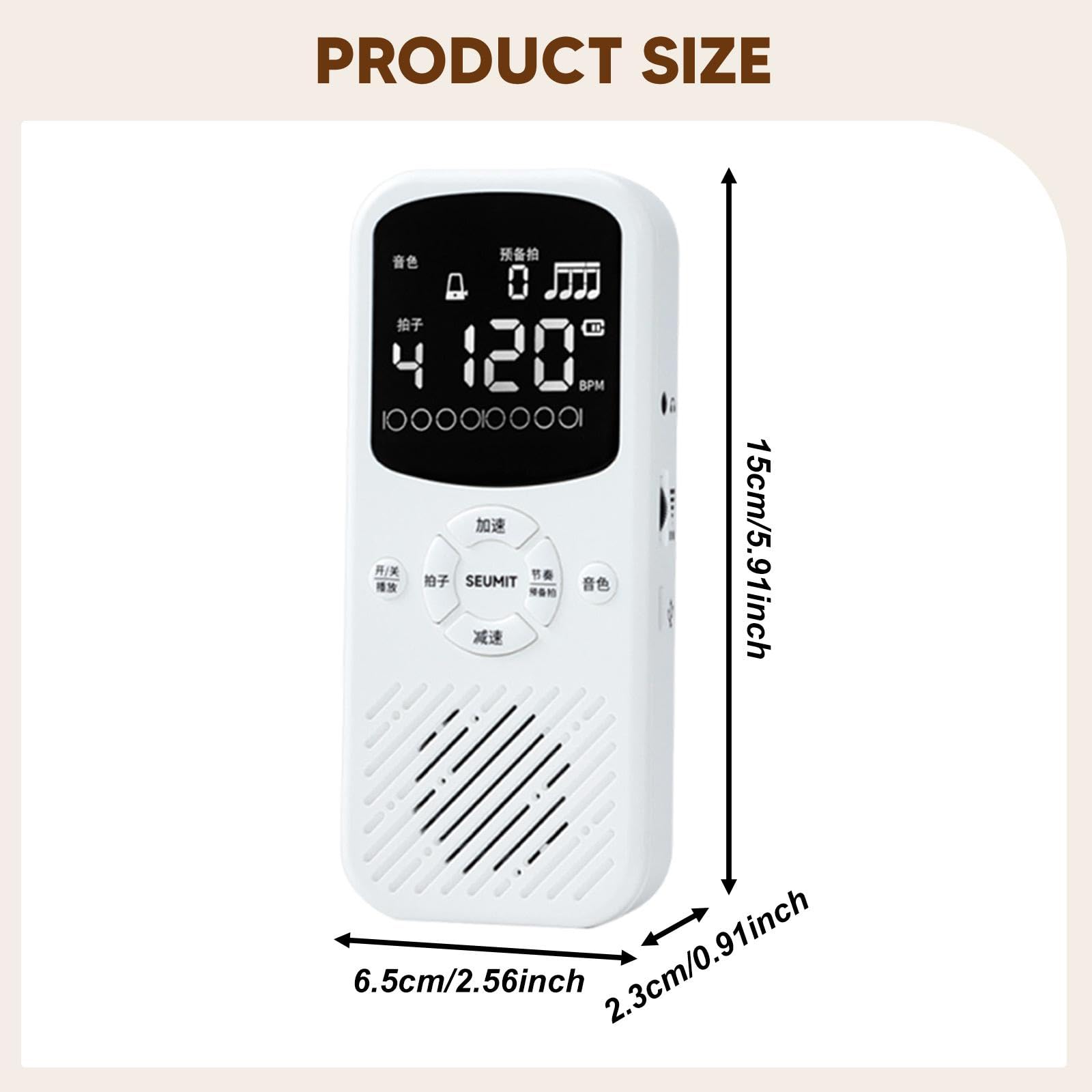 Metronomo Elettronico Digitale Portatile con Display Retroilluminato, Volume Regolabile, Suoni Elettronici E Meccanici, Connessione di Tipo C, Consigl, Bianco