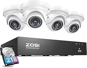 ZOSI 8CH 4K PoE Security Camera System with 2TB Hard Drive,4pcs 3K 5MP Outdoor Indoor PoE IP Dome Cameras,Night Vision,Motion Alert,Remote Access,8 Ports 16CH 8MP NVR Recorder for Home 24/7 Recording asin的图片