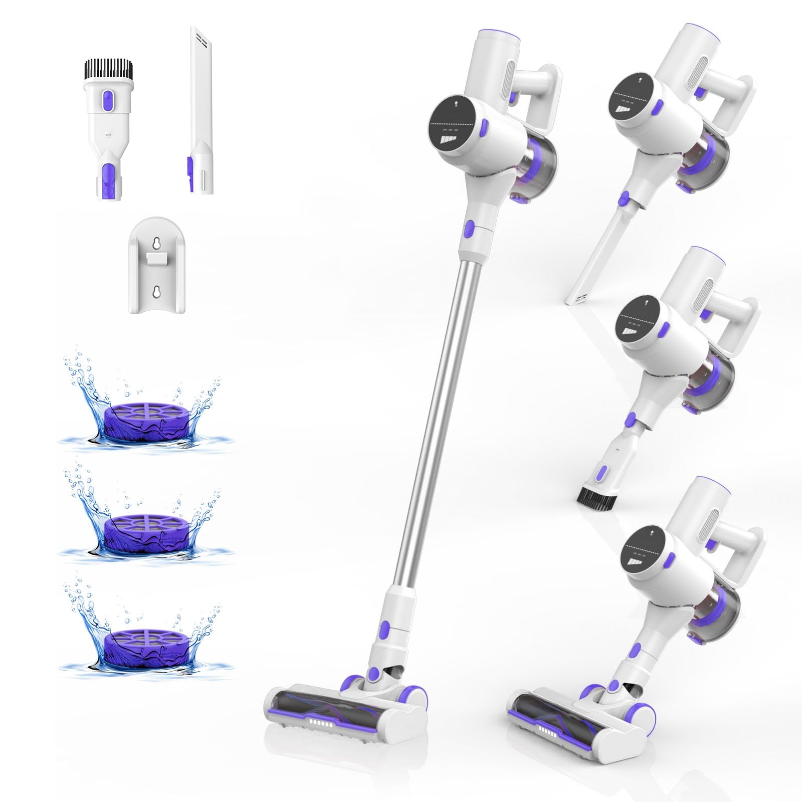 Vozascly 550W/45KPA Aspirapolvere Senza Fili Scopa Elettrica Senza Fili con Display Intelligente e Anti-Avvolgimento Scope Elettriche per Pavimenti Tappeti Peli Animali Domestici