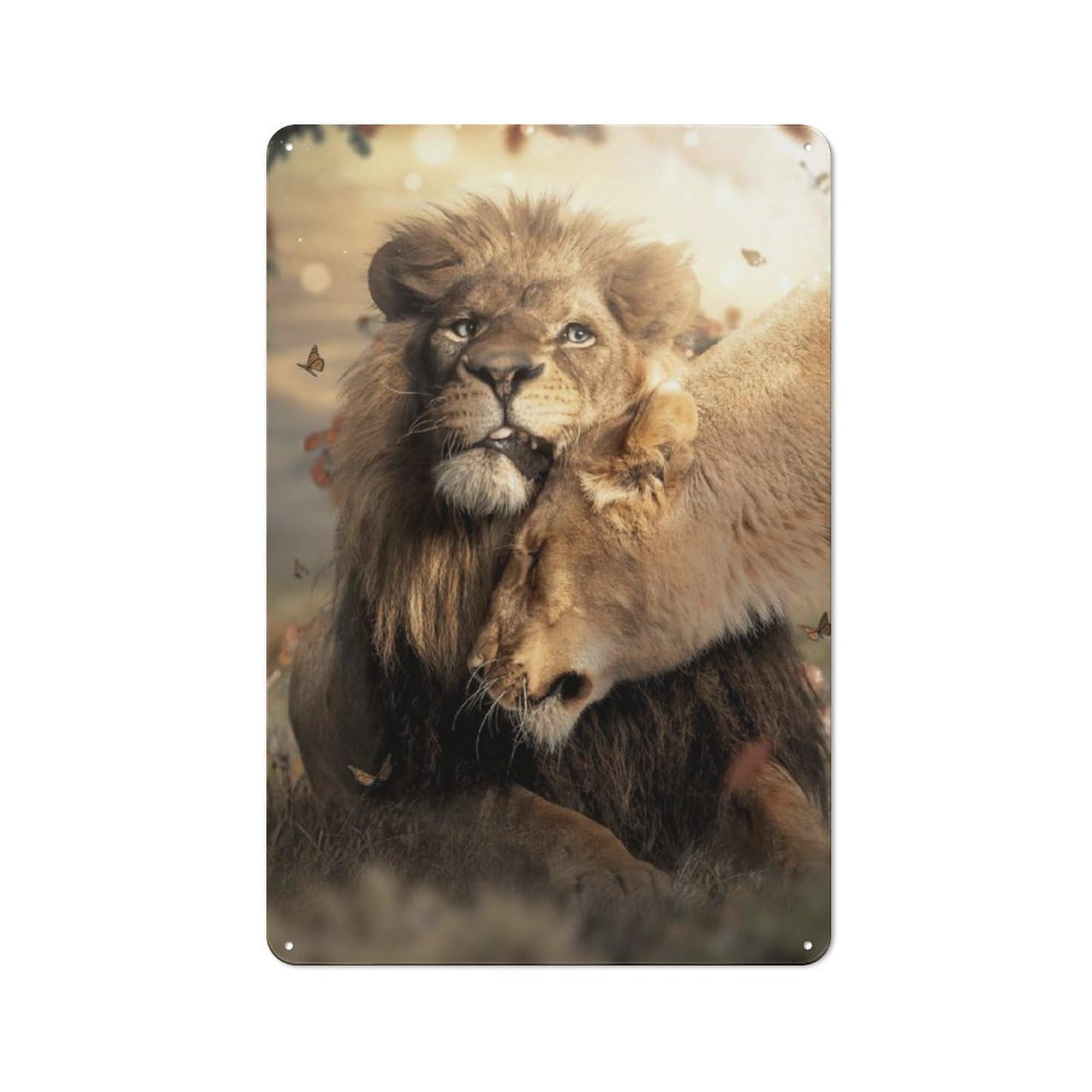 Junmoney Lion Cuddles Vintage Vintage Tin Sign 30X20cm, Cafe Wall Decor For Bakery, Diner, Cafe Or Family Room