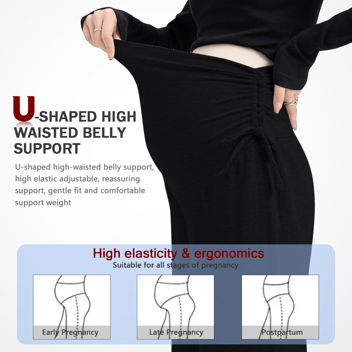 Pantalon de maternité à Jambes Larges et Décontractées Pantalons de Grossesse Fluide décontractés d'été, Amples, Ceinture réglable, à la Cheville pour Femmes Enceintes