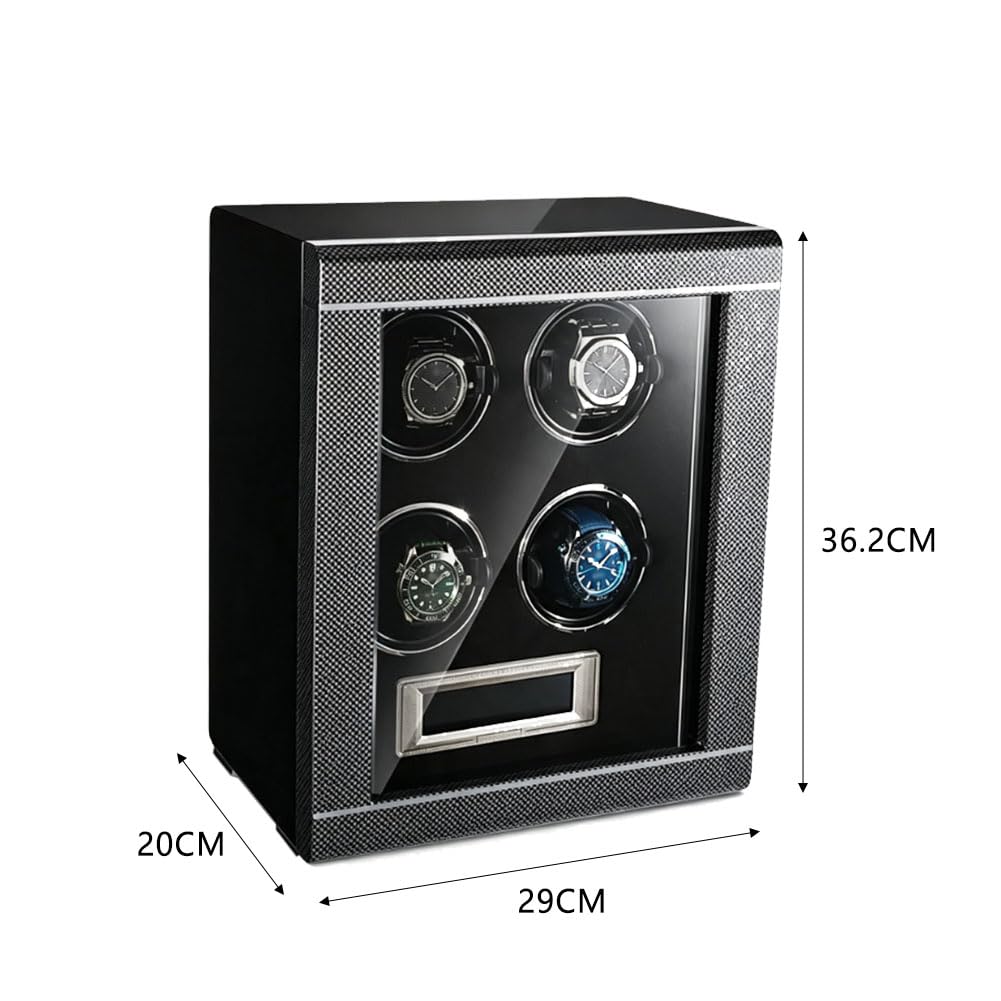 Relojero Automatico, Caja Relojes Automaticos Carbon Fibre Knobstyle | 4 Ranuras Tpd 300–1950 Led 6500 K Iluminación Extremadamente Silencioso Apagado Automático Cuando La Tapa Está Abierta
