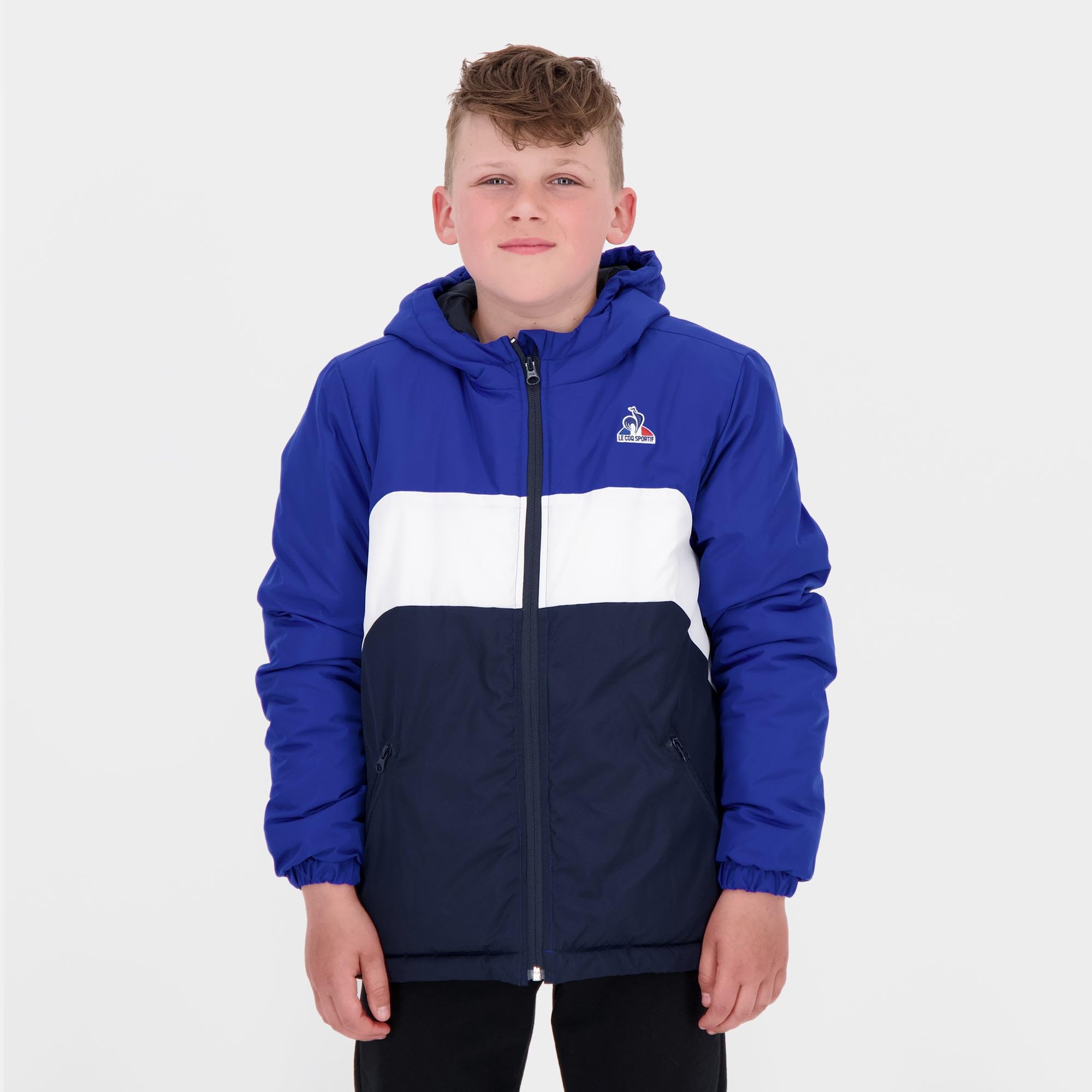 Le Coq Sportif - Ess Piumino Heavy N°1 - Caldo Idrorepellente Foderata con Cappuccio con Zip e Maniche Elastiche per Bambini - 14 Anni - Blu Elect