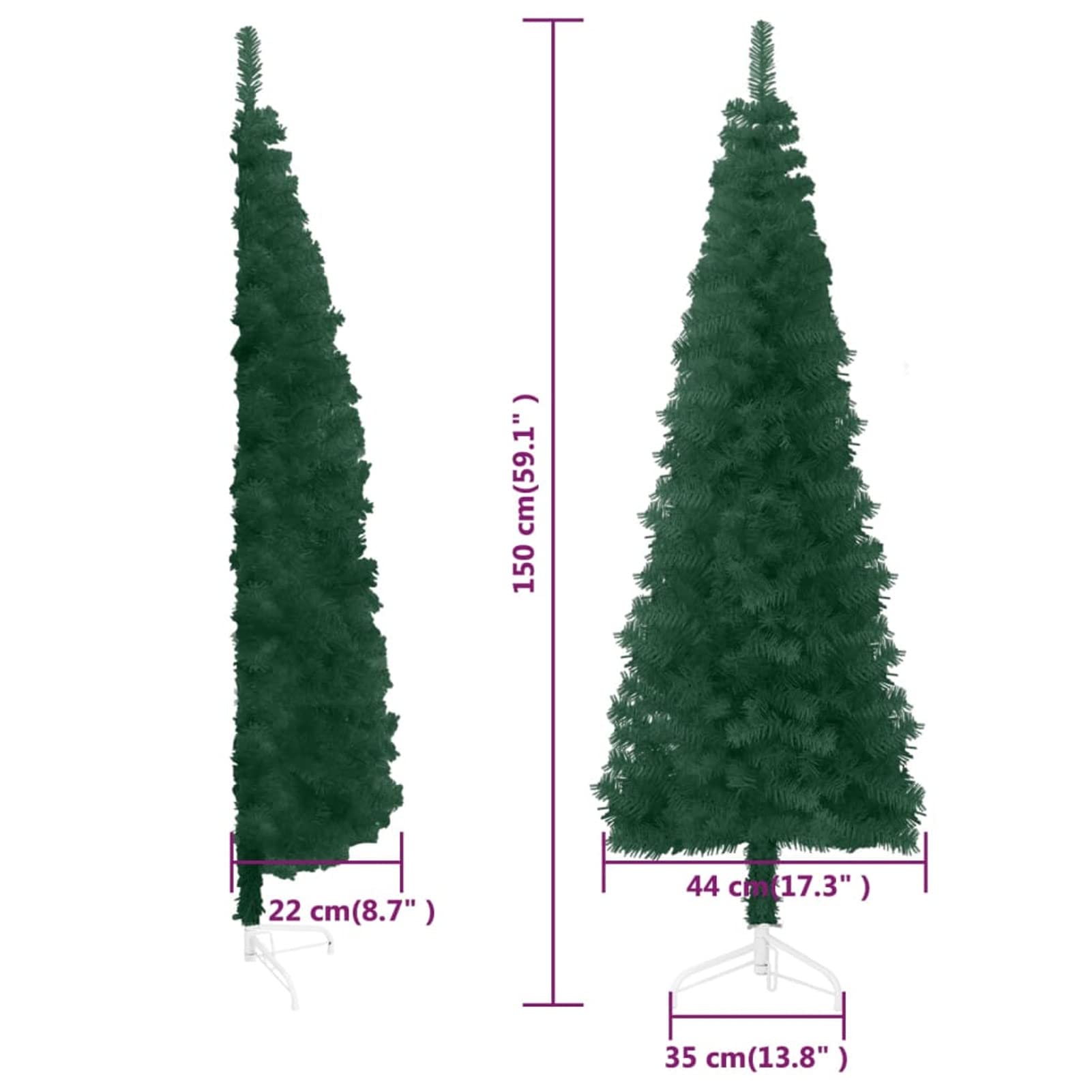 Demi-Sapin De Noël Artificiel 150 Cm – PVC Réaliste | Support Acier | Montage Rapide | Pour Mur, Économie D’Espace | Déco Intérieur/Extérieur