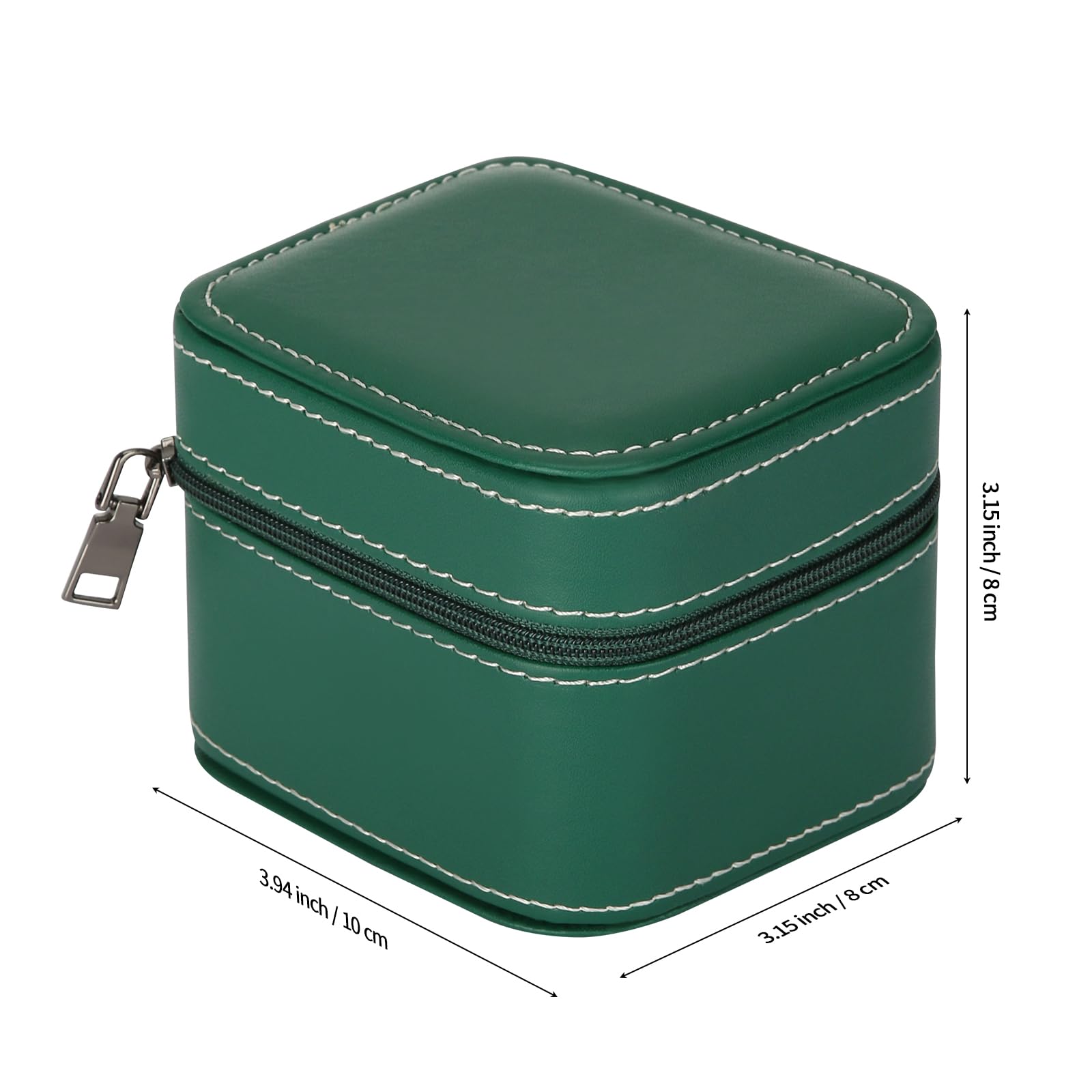 Single Watch Box, Small Watch Travel Cases for Men Women, Portable Zipper Wristwatches Storage Holder Boxes with Removable Pillow (Green)
