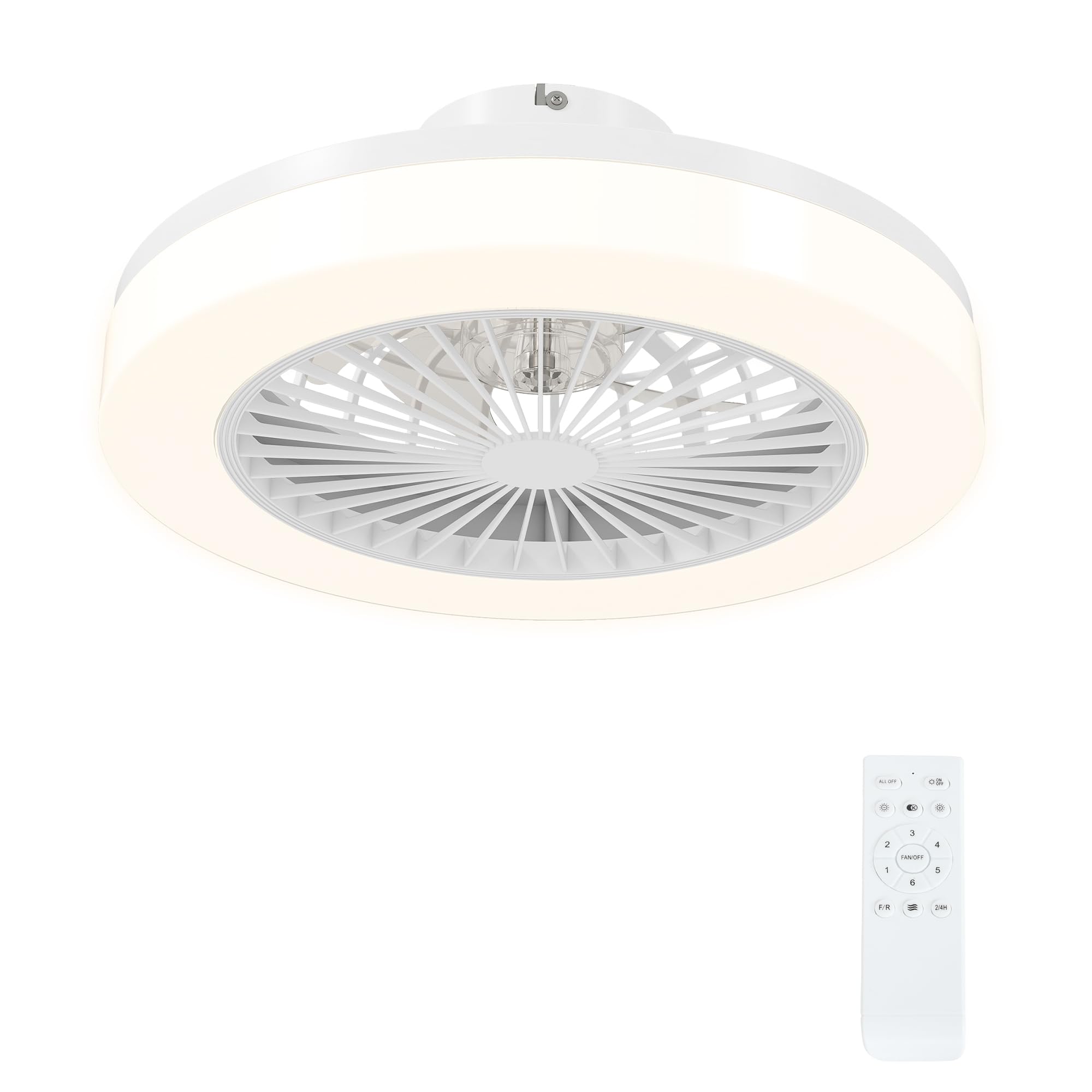HOMCOM Ventilador de Techo con Luz LED 40 W Motor DC Reversible Lámpara Ventilador Techo Silenciosa con Mando a Distancia 6 Velocidades Temporizador para Salón Dormitorio Ø46 cm Blanco