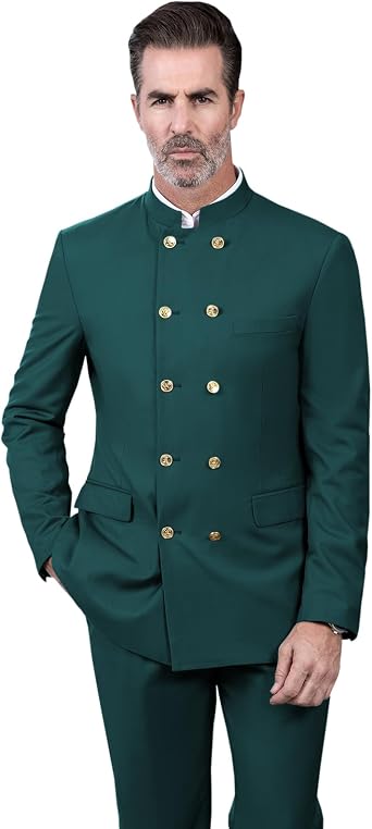 Chinese Suits for Men Double Breasted Stand Collar 2 Pieces Nehru Mandarin Traditional Wedding Mens Suit