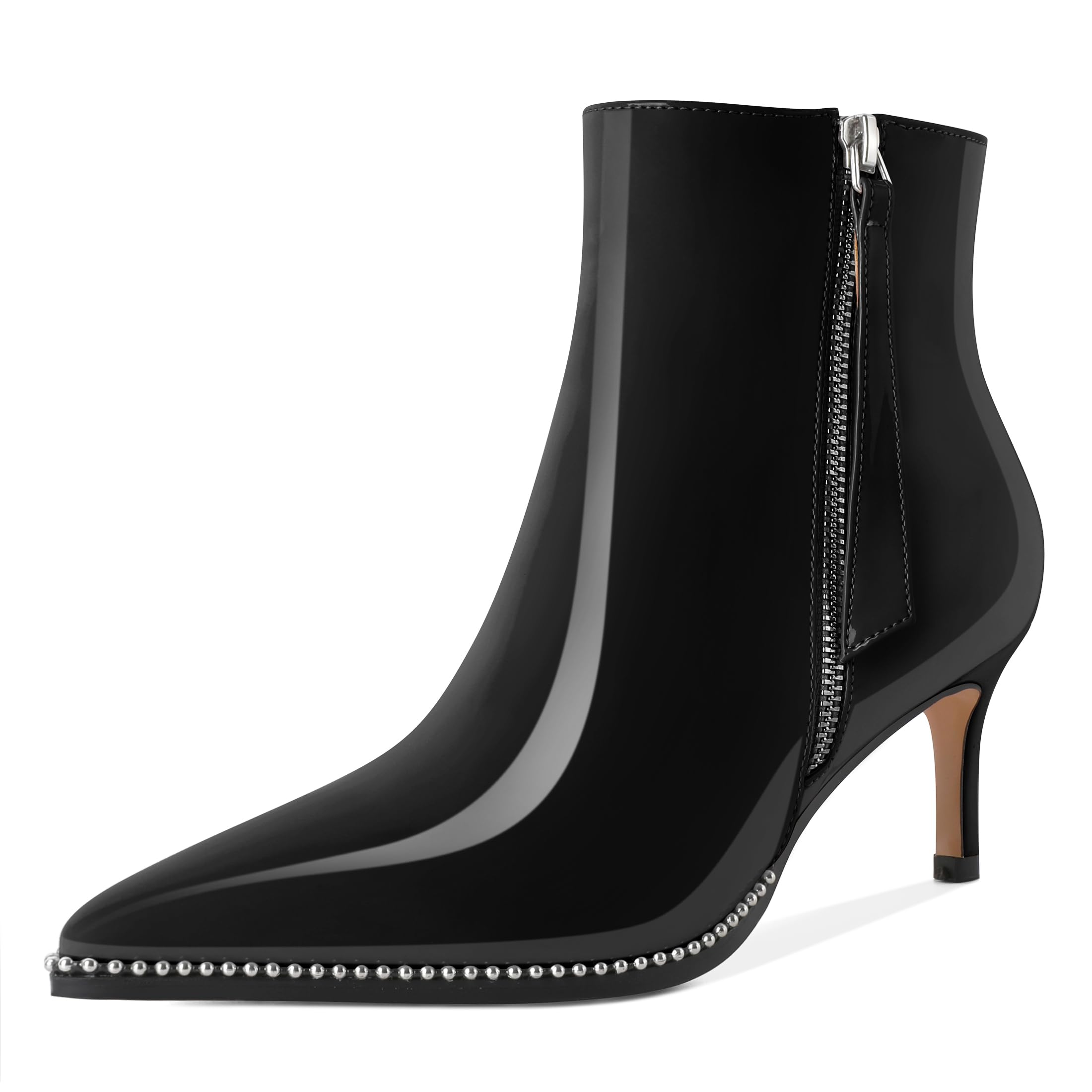 Women Low Heel Boots Pointed Toe with Beaded Short Boot Zipper Kitten Heel Booties 2 5 Inch