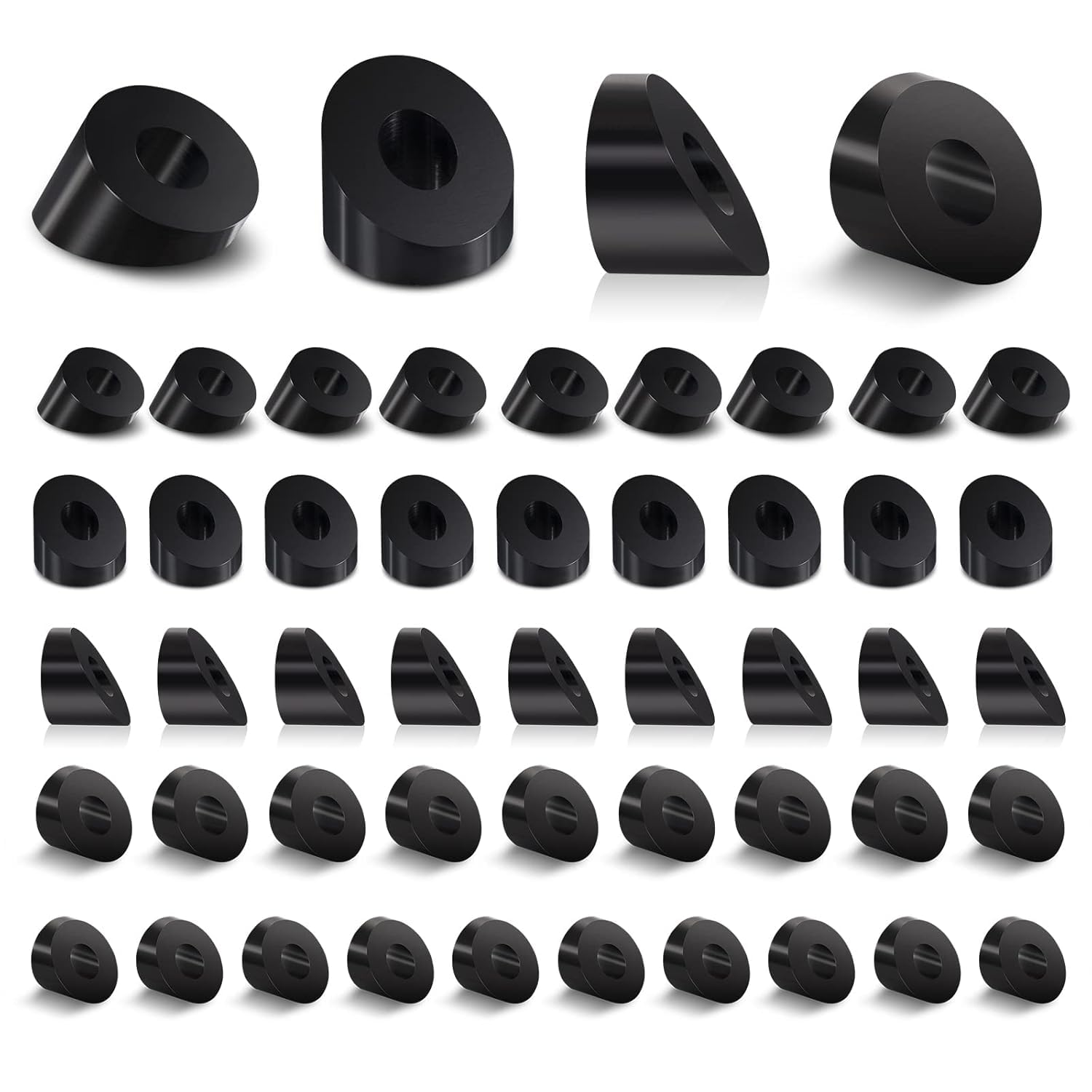 50 Pack 1/4" 30 Degree Black Angle Beveled Washer, T316 Marine Grade Stainless Steel, for 1/8" to 3/16" Cable Railing Stair Ends, Fits Wood/Metal Posts HF028B