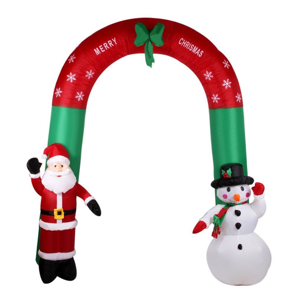 Arco Gonfiabile Di Natale 240cm Con Luci LED, Babbo Natale E Albero, Decorazione Per Esterni Con Gonfiaggio Automatico, Include Picchetti E Sacche D'Acqua