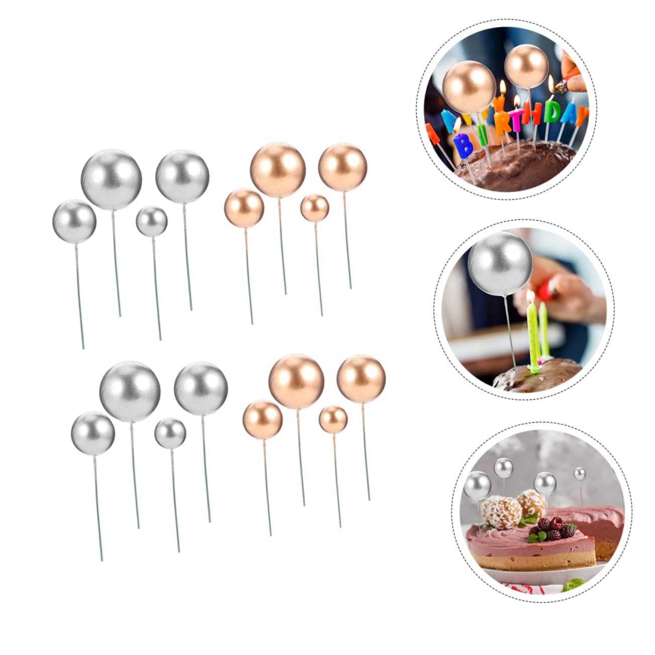 ABOOFAN 120pièces Décorations De Gâteau Boules Argentées Et Dorées pour Anniversaires Et Mariages Ornements Légers Et Attrayants pour Gâteaux Et