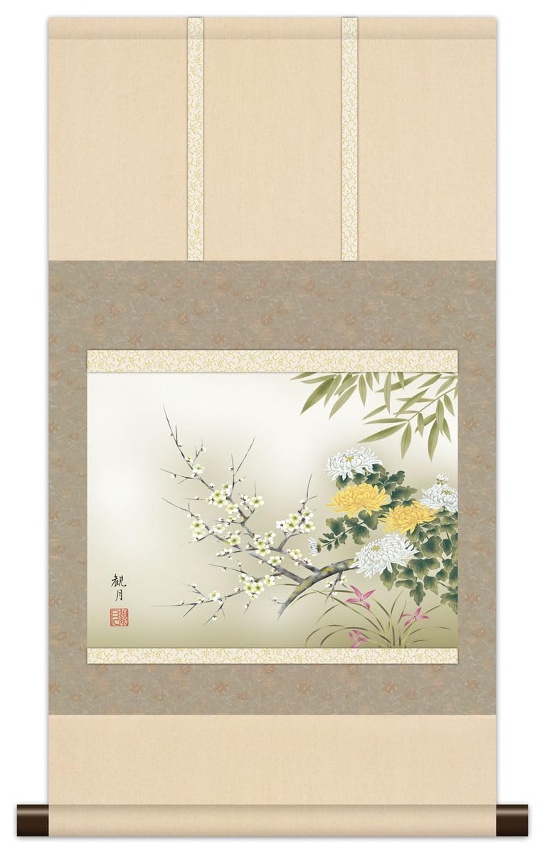 Amazon.co.jp: 10年保証 掛け軸 ミニ掛け軸 和風 花鳥画 年中掛け
