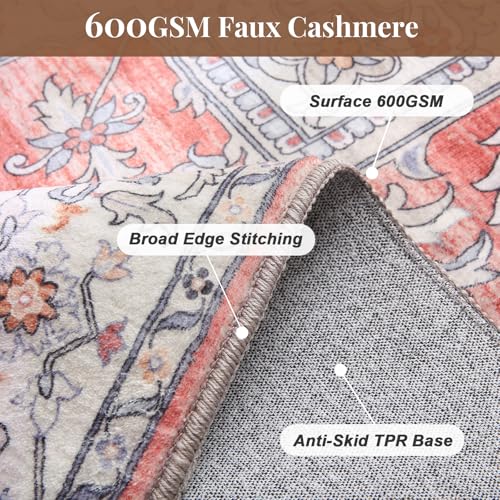 OPPODREAM 8x10 Area Rugs, Soft Area Rugs 8x10, Washable Carpet 8 x 10 with Non Slip Backing, Faux Cashmere Low-Pile 8 x 10 Carpet, Red & Grey