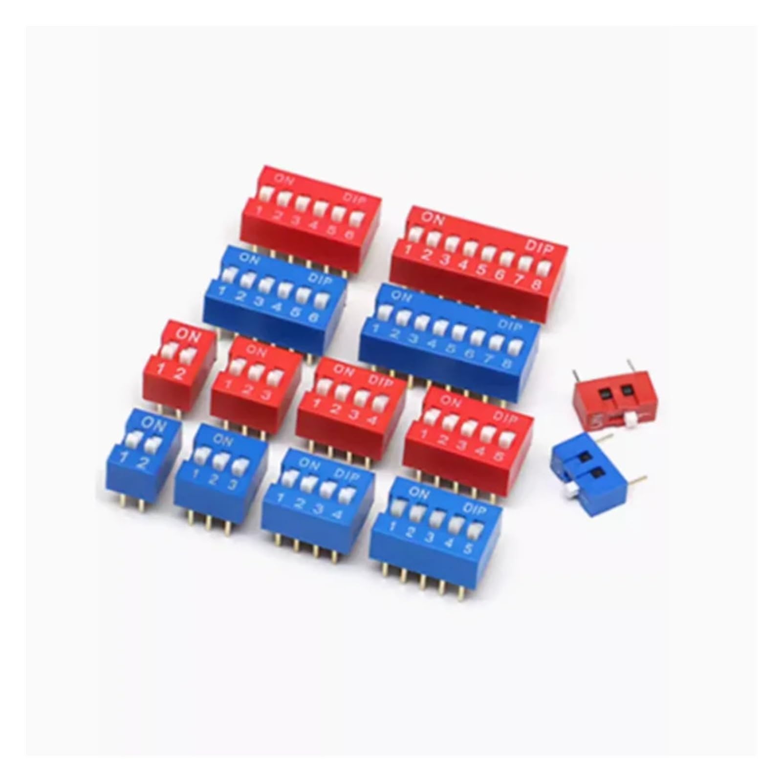 TSIOHKBS 10pcs Slide Type Switch Module 1 2 3 4 5 6 7 8 10PIN DIP Toggle Switch Red Blue Snap Switch (7PIN,RED)