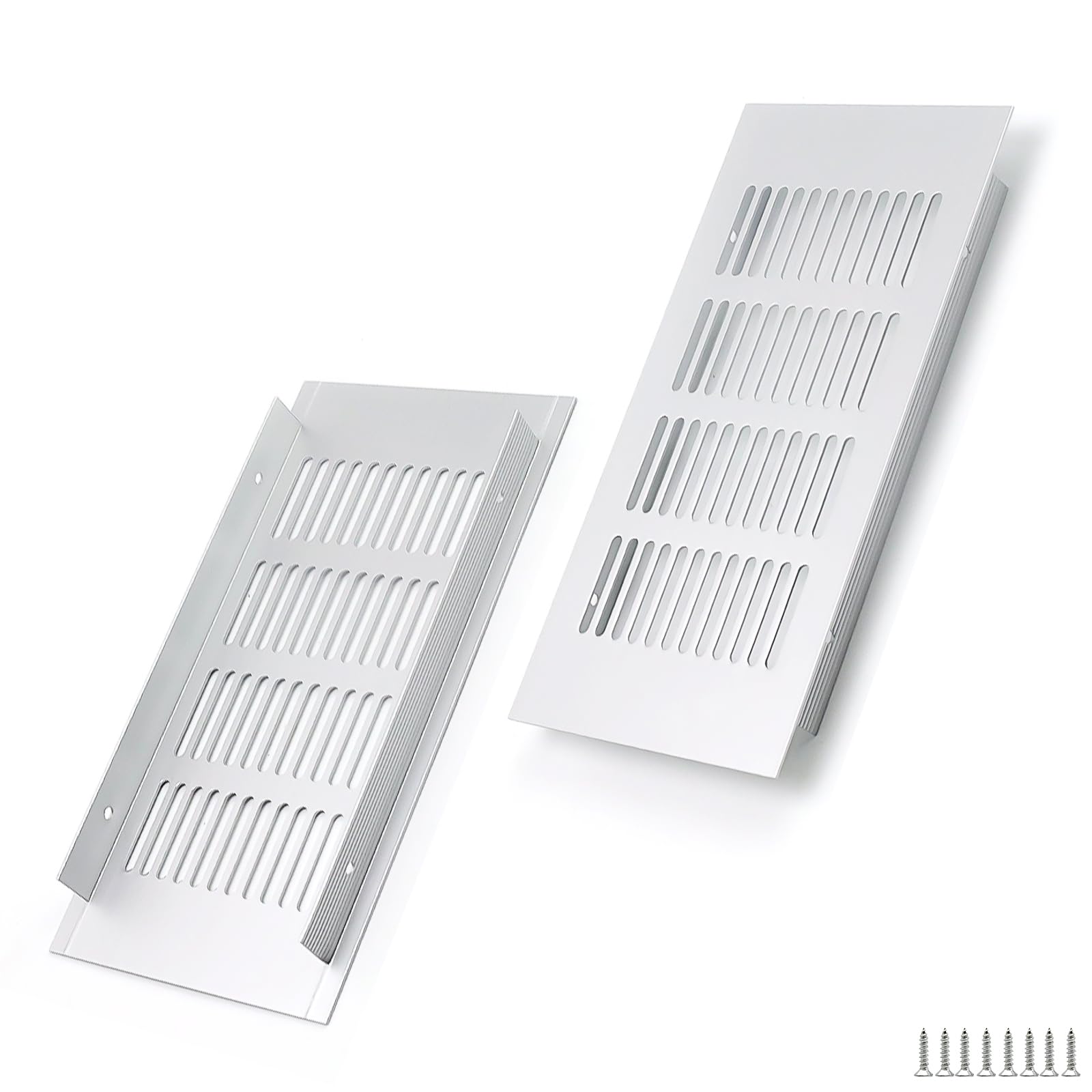 WJUAN 2 Pieces Aluminum Ventilation Grille 200x100mm Silver Rectangular - Ventilation Grille for Cabinets, Bedrooms & Doors