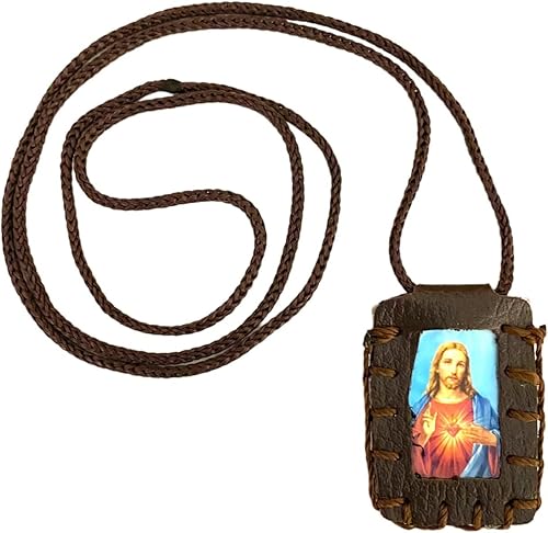 Miniatura 3 de Sagrado Corazón de Jesús con Nuestra Señora de Guadalupe Collar Escapulario Marrón Escapulario Café Collar Sagrado Corazon de Jesús Virgen