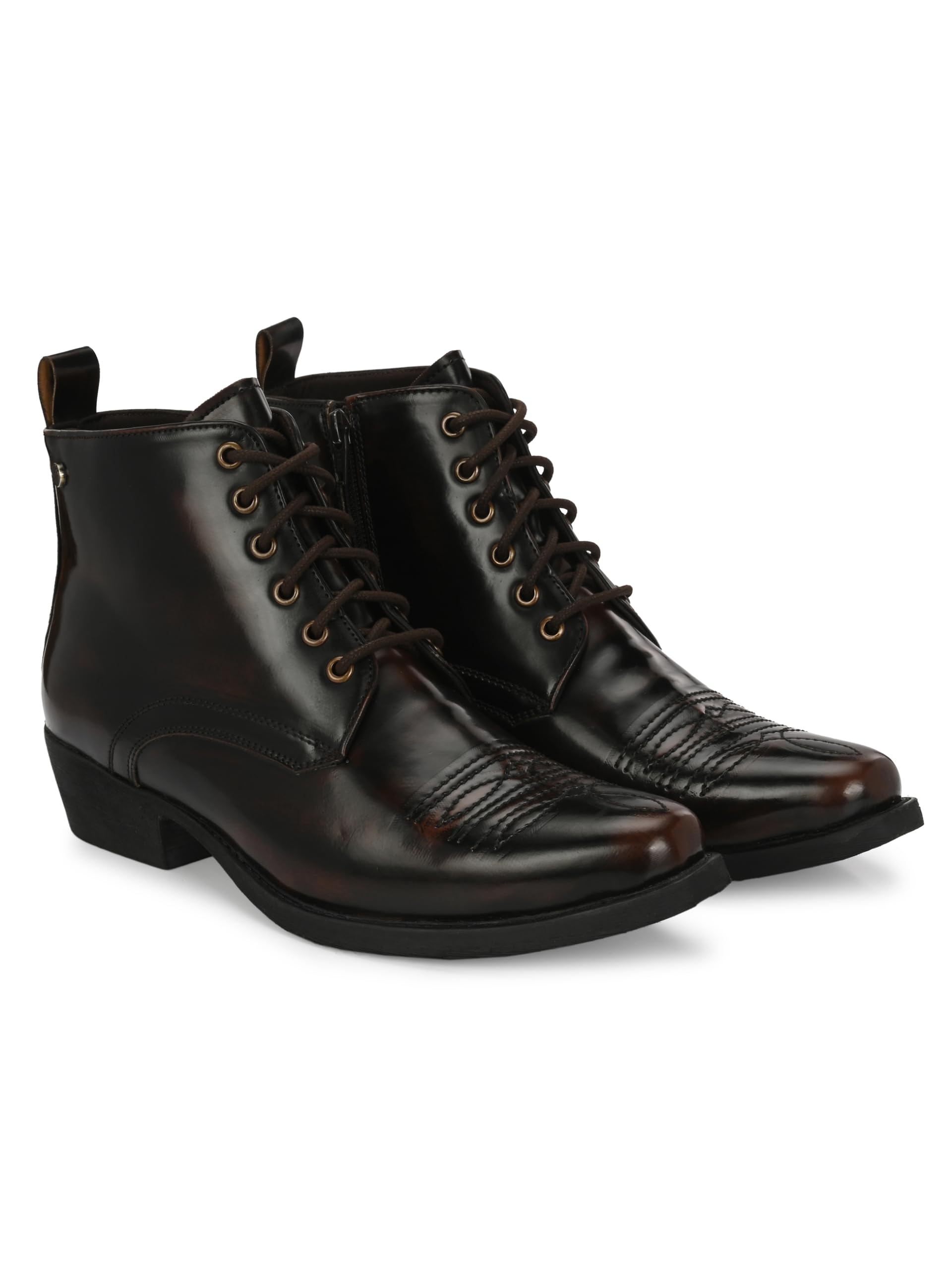 DelizeMen’s Vegan Leather, Cuban Heeled, Cowboy Ankle Derby Boots 63658