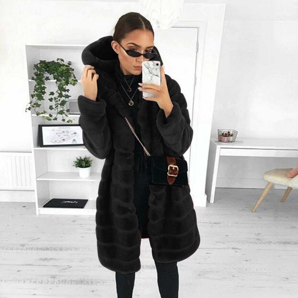 Firzero Winter Jackets for Women Plus Size Faux Fur Coat Winter Long Cozy Fuzzy Outerwear Warm Puffy Coat 2024