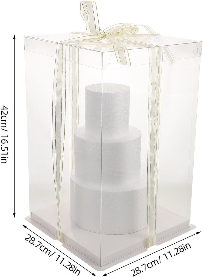 Foam Cake Dummies Set 4", 6", 8" Polystyrene Blocks for Fondant Practice and Frosting Decoration Wedding Birthday Display Foam Ribbon and Storage Box