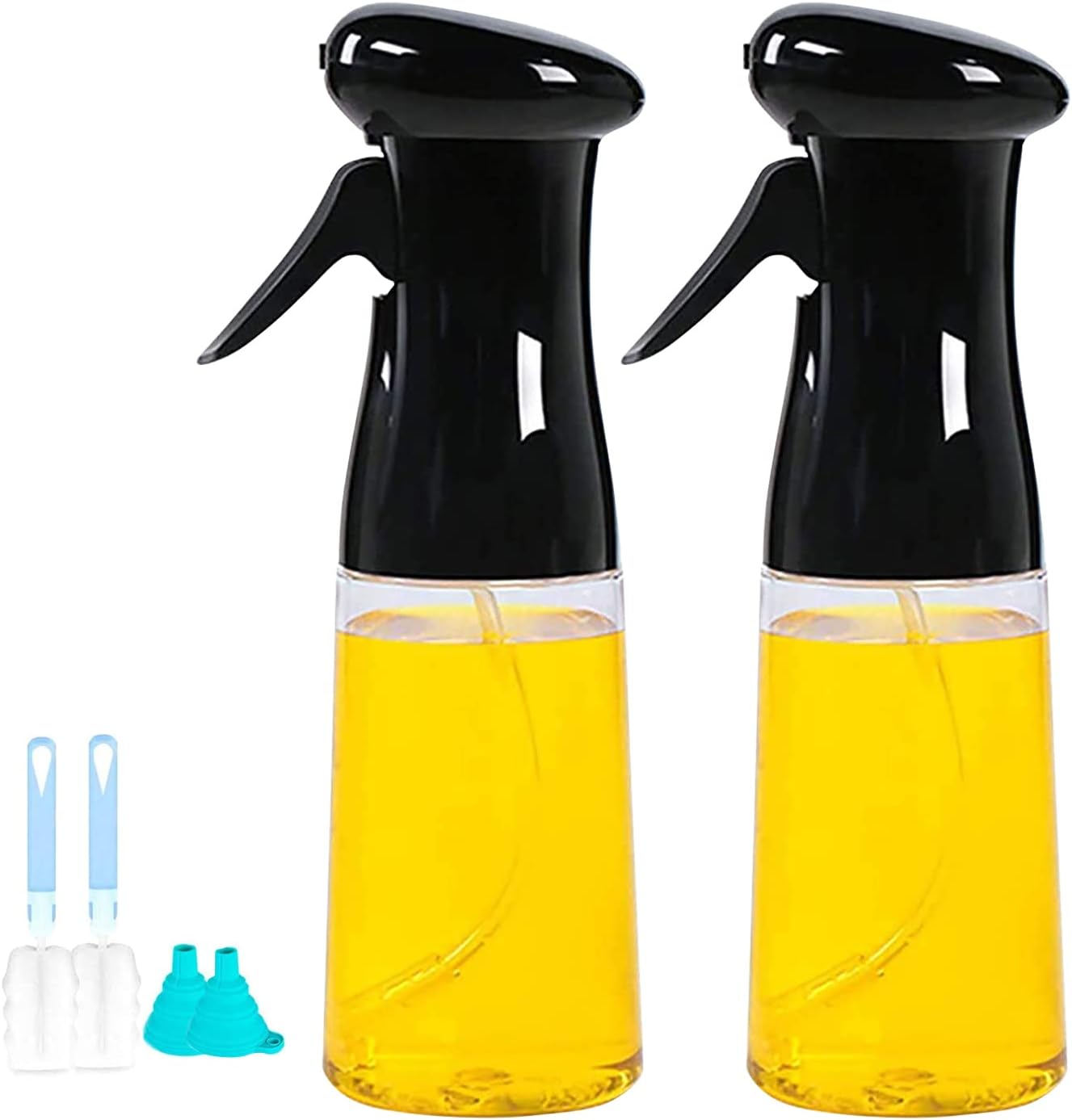 Pulverizador de aceite de oliva para cocinar, barbacoa, botella de espray de aceite con cepillo y chispa, botella de spray para cocina, asado, asado, pasta, ensalada (210 ml), color negro [2 Paquete]