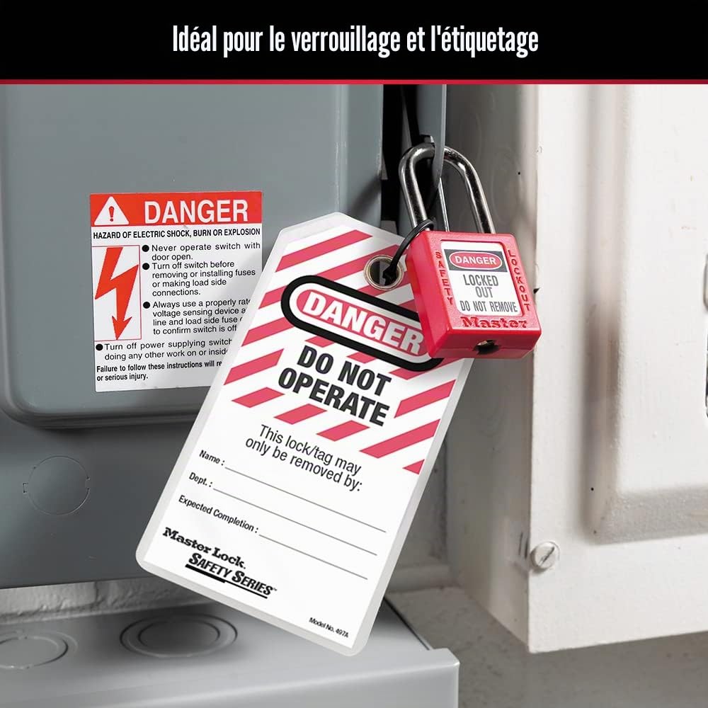 Master Lock 497A Etiquette de Sécurité "Danger Do not Operate" pour consignation des installations mécaniques ou électriques, pack de 12 avec attaches