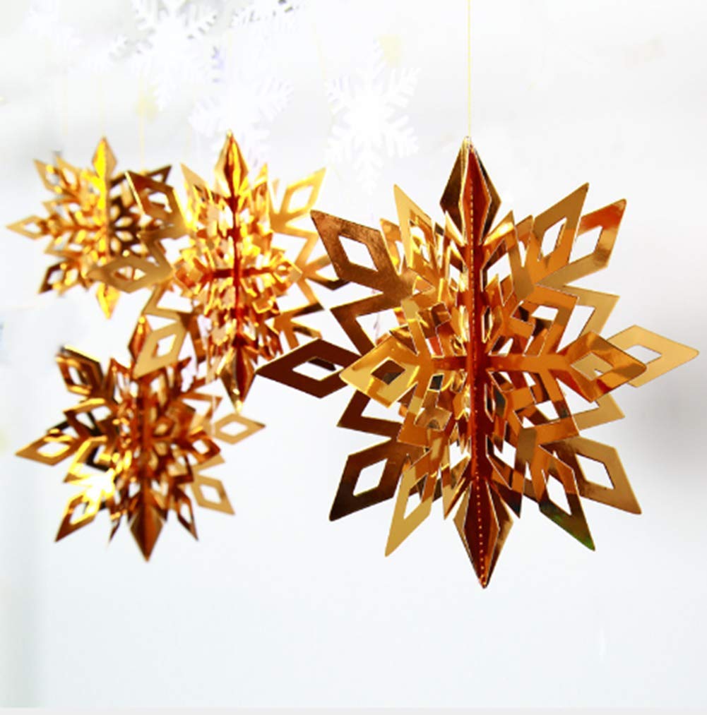 Fingermall Gold Hanging 3D Snowflakes Decorations,Paper Snowflakes Garland Christmas Party Decorations (Gold)