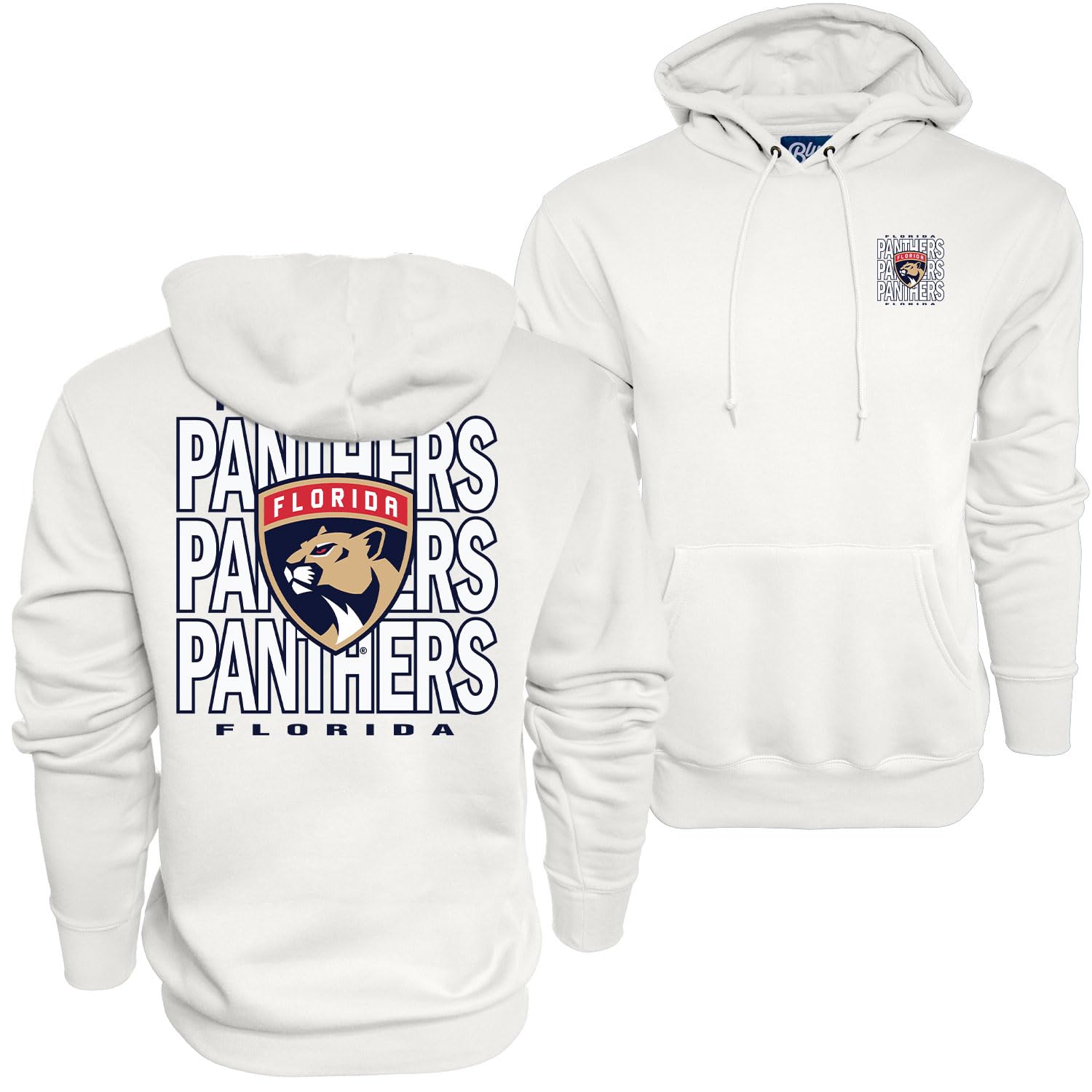 Blue 84 NHL Officially Licensed Hooded Sweatshirt Front/Back Curl White