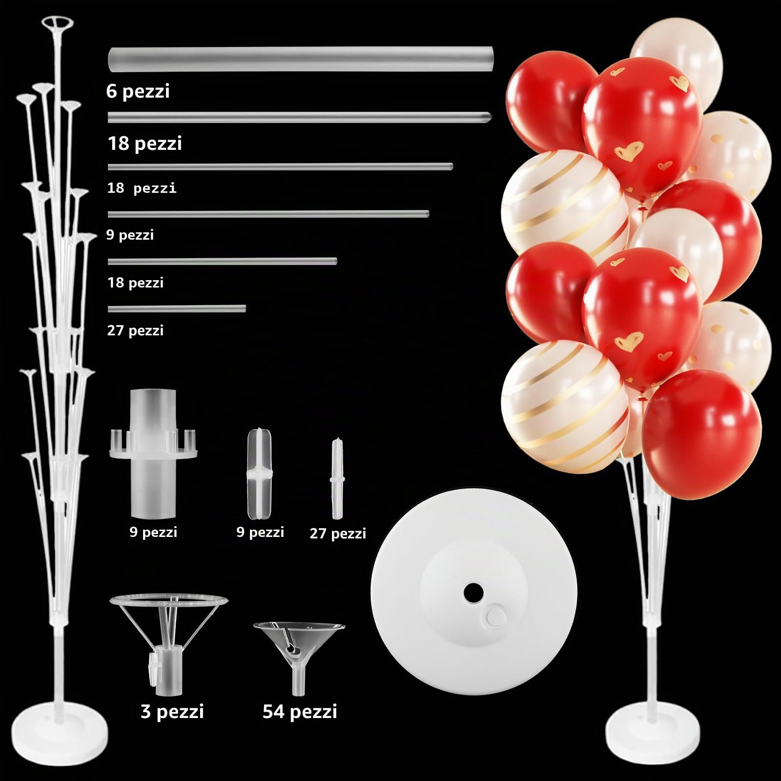Set di 3 Supporti per Palloncini, 160 cm, Supporto per Palloncini, Riutilizzabile, Supporto per Palloncini per Compleanno, Matrimonio