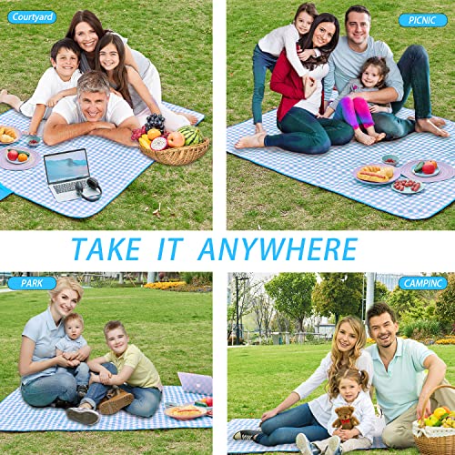 Ymmgk Large Waterproof Picnic Blanket Outdoor Foldable Lightweight Sand Mat 60"X 80" Perfect For Family Picnics Camping Beach And Travel - Blue Plaid #TOP4