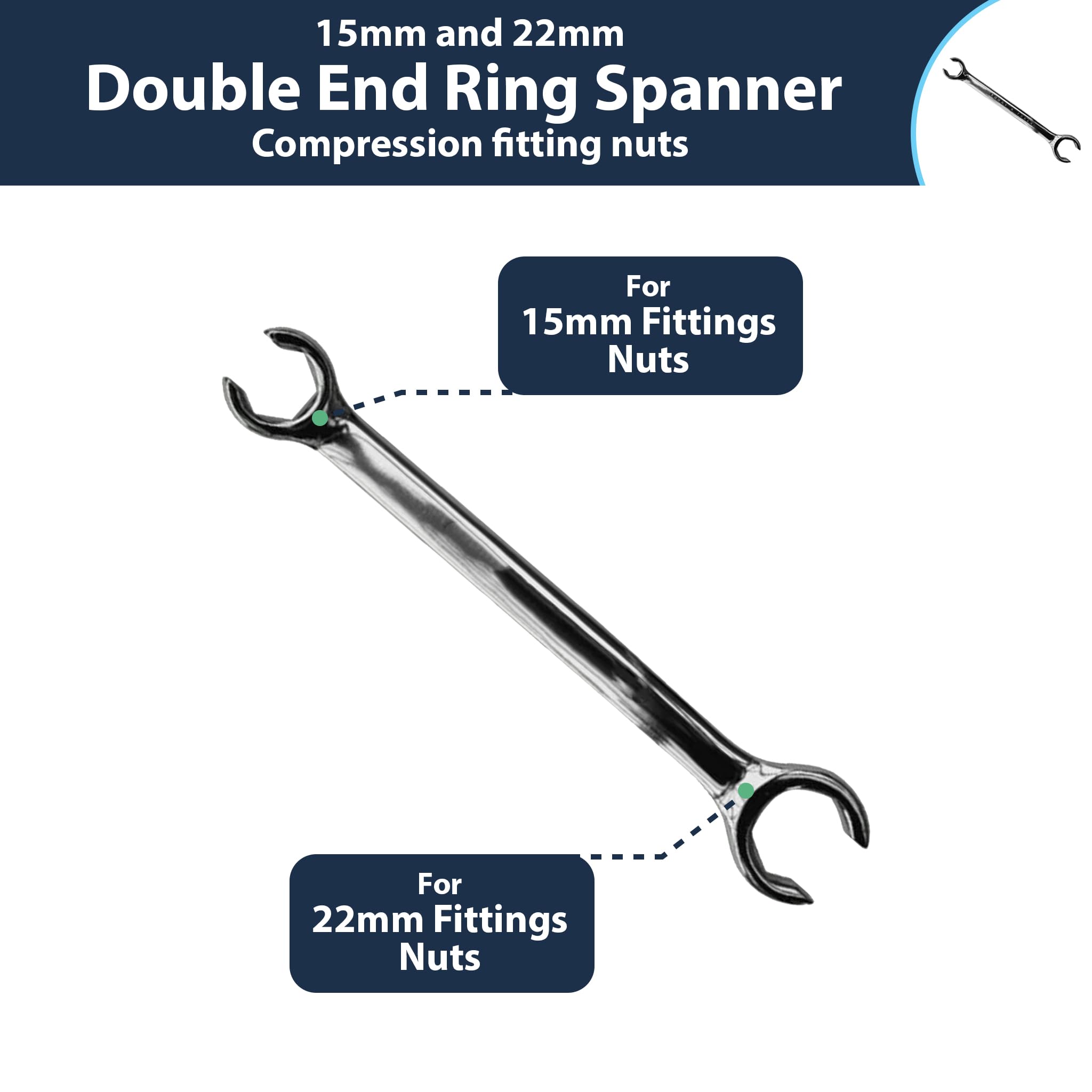Pipestation Split Ring Spanner for 15mm and 22mm Plumbing Compression Fittings, Silver - Image 2