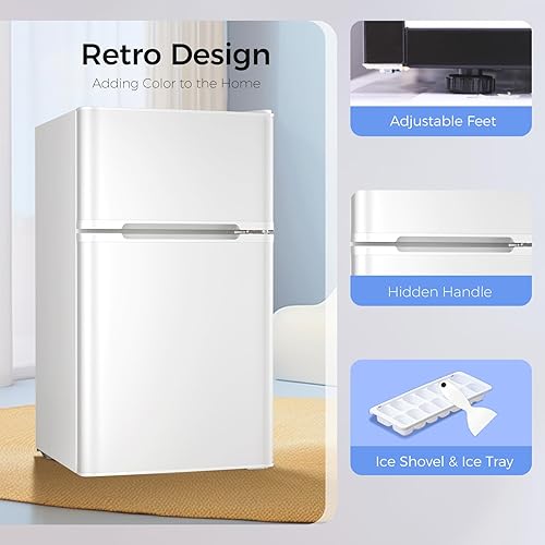 Miniatura 4 de Kismile Mini refrigerador con congelador, mini refrigerador compacto de 3.2 pies cúbicos con doble 2 puertas, temperatura ajustable, tamaño completo