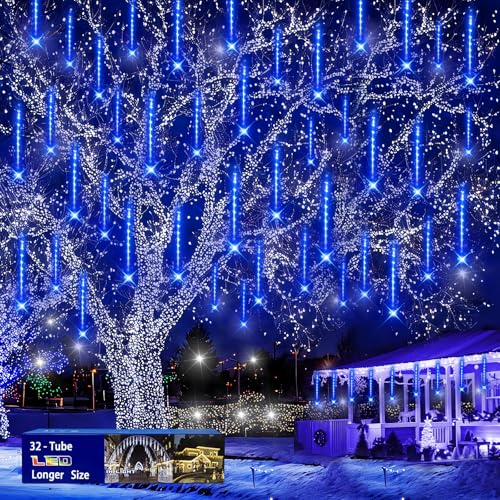 Christmas Lights Outdoors, 32 Tubes(Equivalent to 4 Sets of 8-Tubes) Meteor Shower Rain Lights...