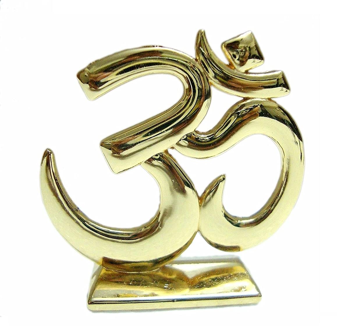 Relicon Hindu Religious Symbol OM Idol (R-59) Gold Metal Statue for Car Dashboard | Mandir Pooja Murti | Temple Puja | Home Decor | Office Table Showpiece (L*B*H-5.8 x 0.3 x 6 Cm)