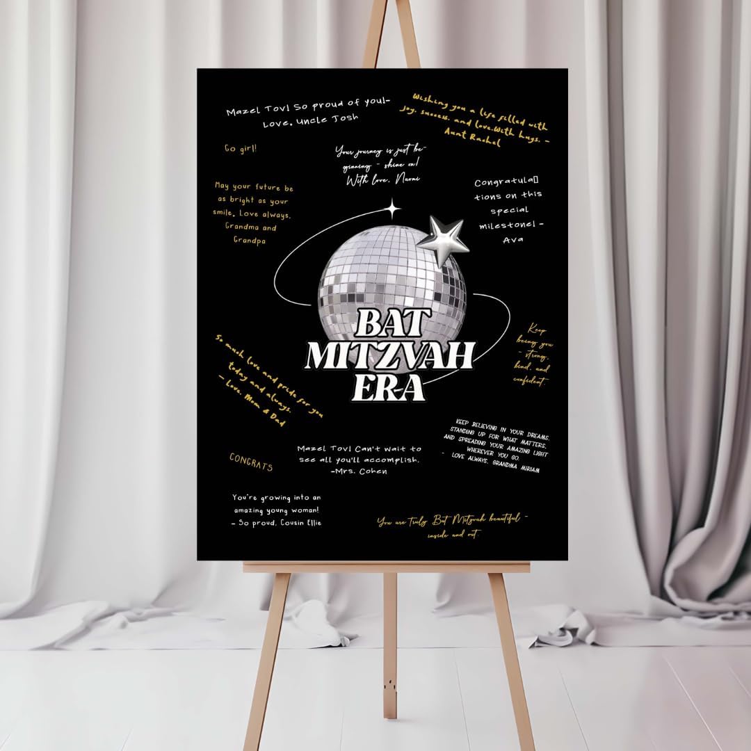 Bar or Bat Mitzvah Party Quinceañera Birthday Sweet 16 Event Guest Sign In Board, Custom Signature Book Alternative, Personalized Keepsake, Party Decor, Custom Photo or Logo, Premium Acrylic Sign, Made in CT, USA. (Disco Ball Design2)