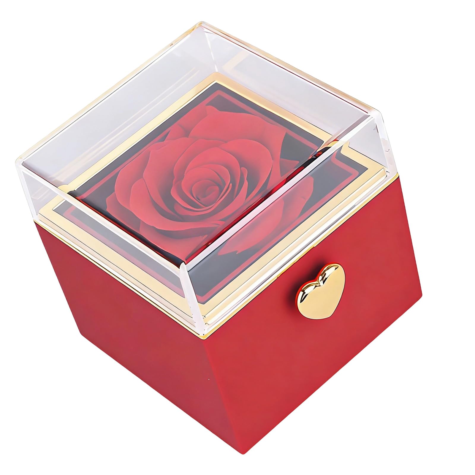 Kaeltsyn Charm Rotating Jewelry Holder with Delicate Artificial Flower Storage Box and Metal Texture for Anniversaries Decorative Jewelry Display Box