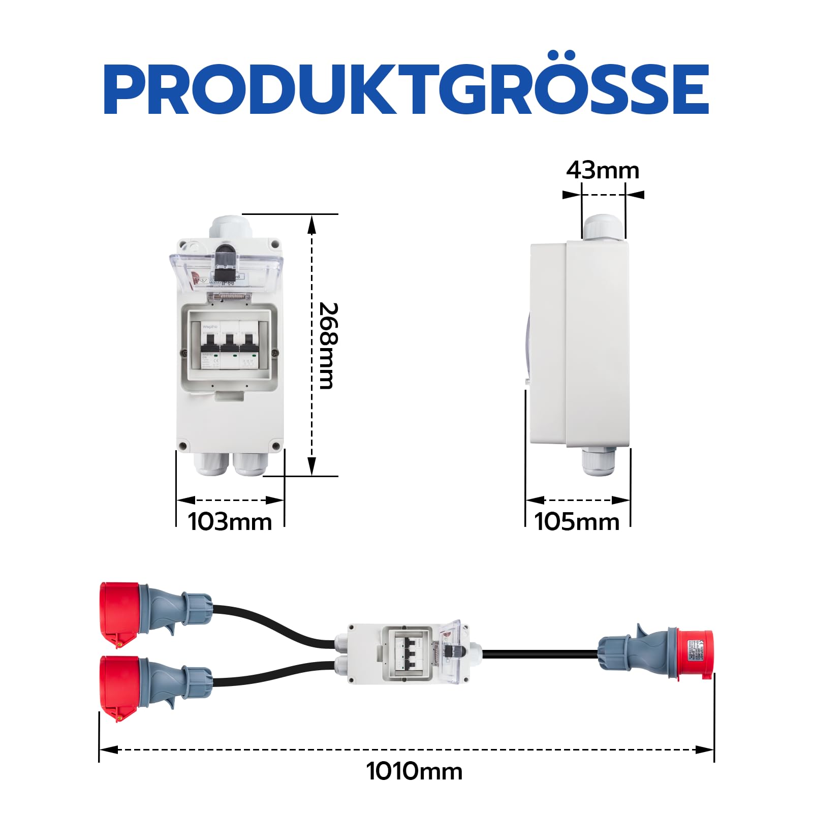 Starkstrom Adapter 32A auf 16A mit Leitungsschutzschalter,CEE Adapter 32A Stecker 16A Kupplung mit 2,5 mm² CEE Verlängerungskabel für Camping, Werkstatt, Baustelle und Außenbereich