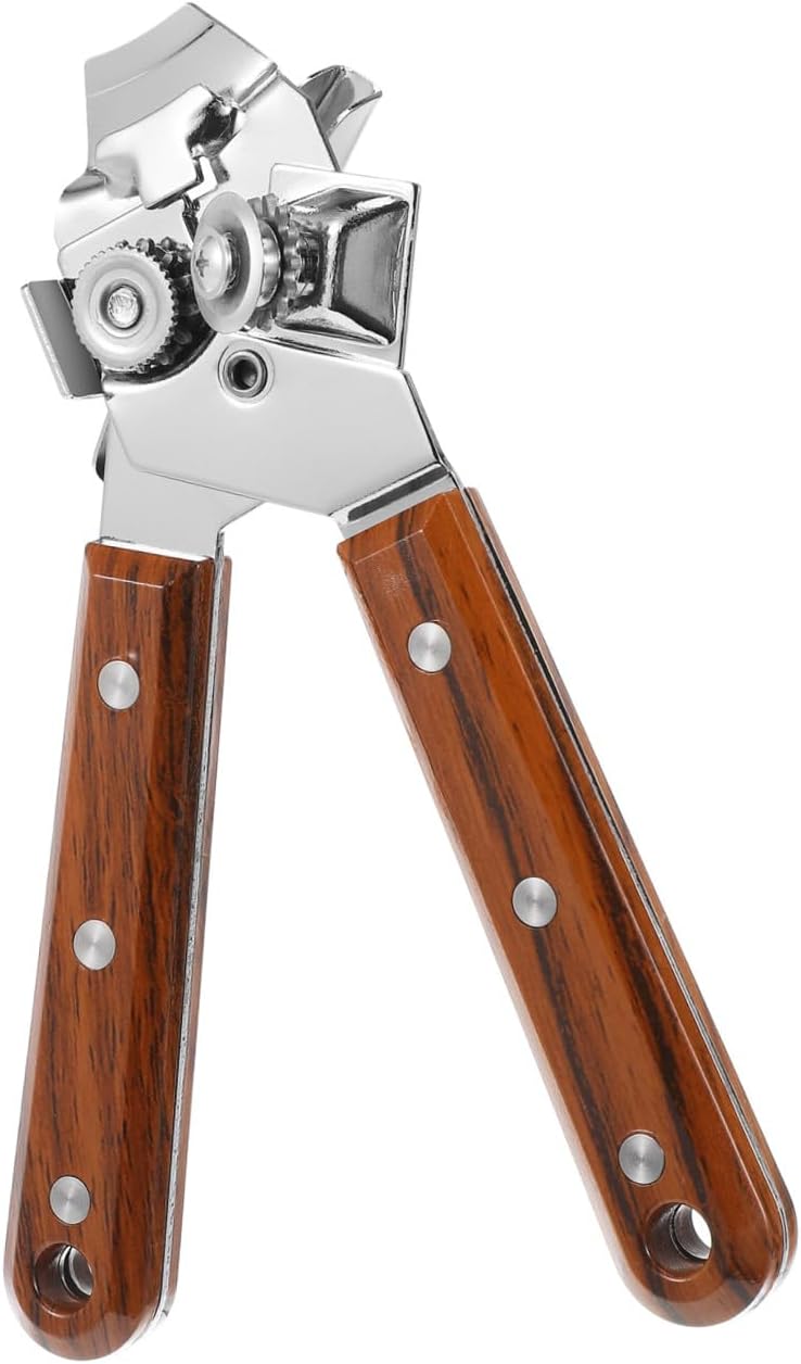 Manual Can Opener with Wooden Handle Stainless Steel Opener Kitchen Gadget for Home Bar Use