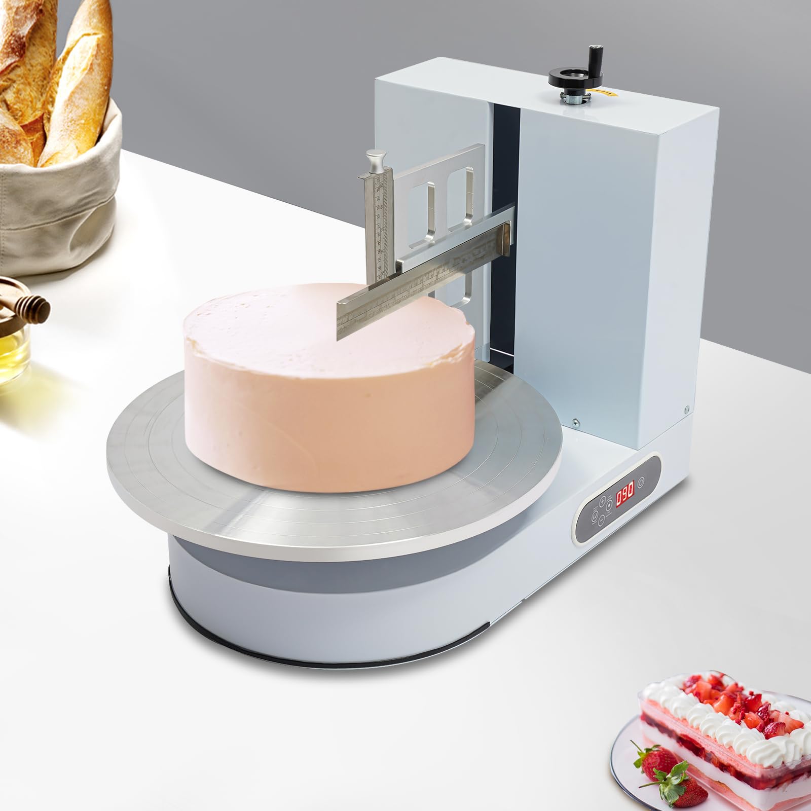 Machine Automatique de décoration de gâteaux pour gâteaux de 10 à 30 cm, 110-220 V, lisseur à glaçage électrique, 0-320 TR/Min, avec Plateau tournant réversible et spatule réglable (Blanc, 1