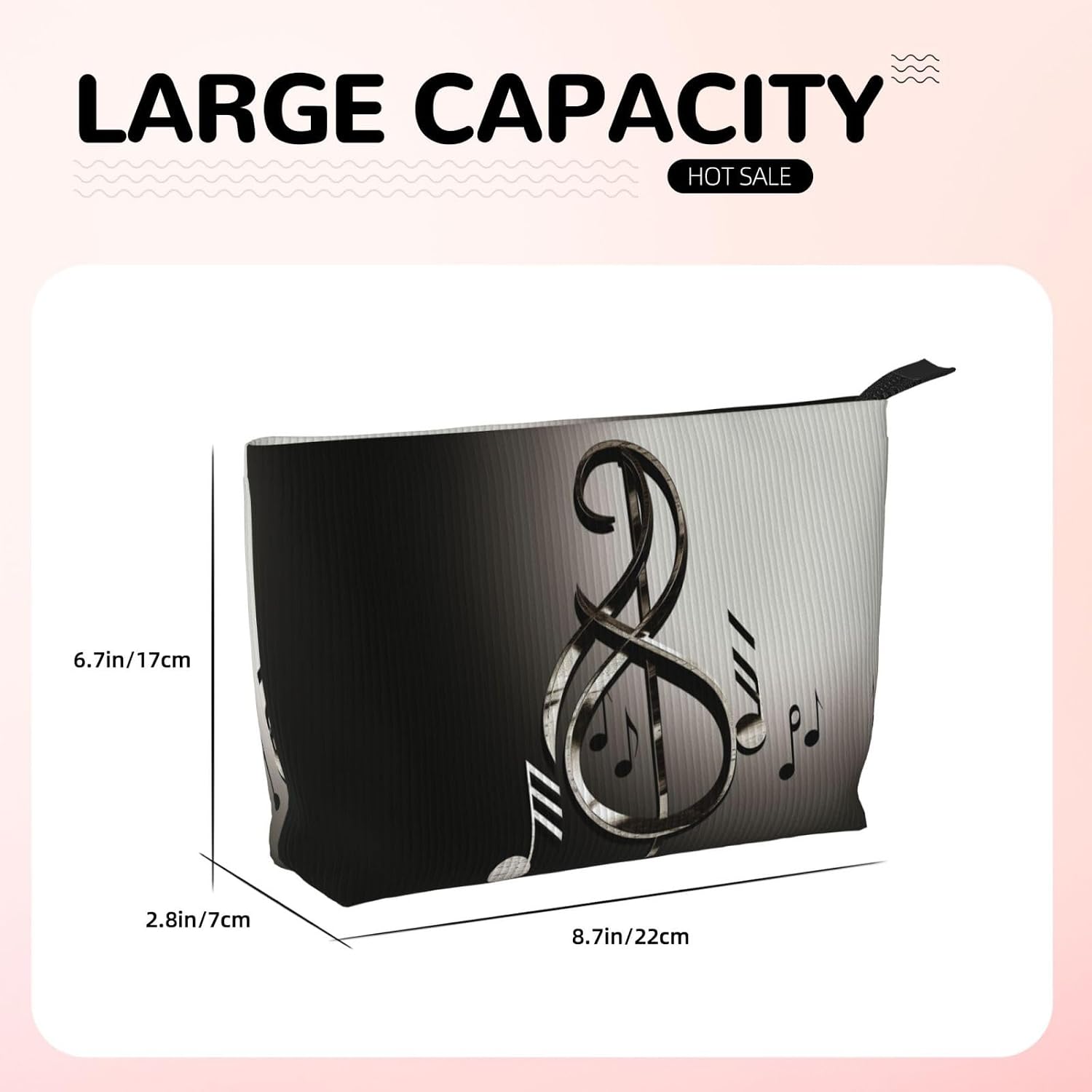 Corduroy Makeup Bag Cosmetic Bag For Women Girls,Large Capacity Portable Toiletry Pounch With Zipper, Music Symbol2 Aesthetic Women Handbags Purses Travel Make Up Organizer image 3