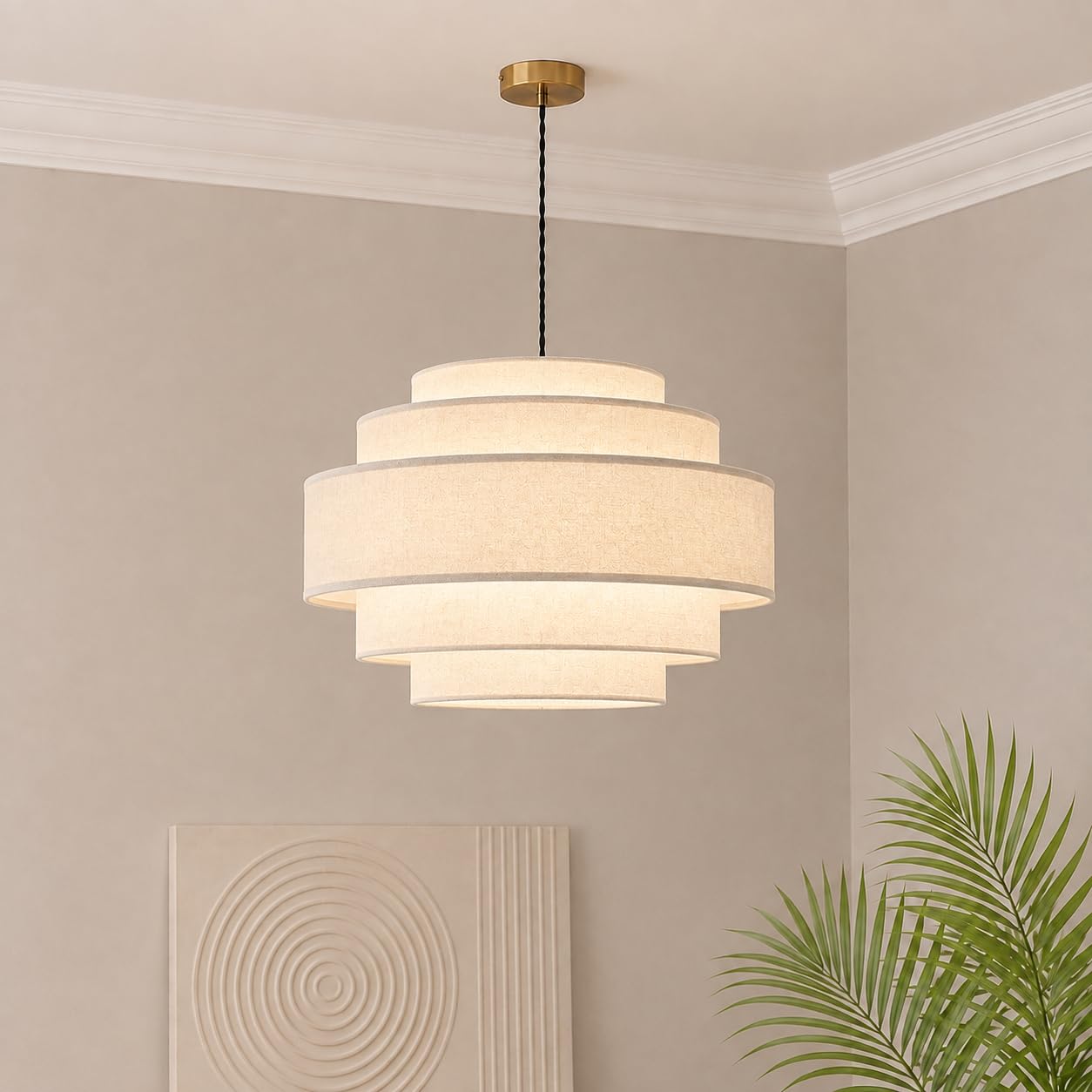 CGC Lighting Indoor Ceiling Lampshade Large 5 Tiers Cream Fine Linen Bedroom Dining Room Lounge (Five Layered Cream Fine Linen)
